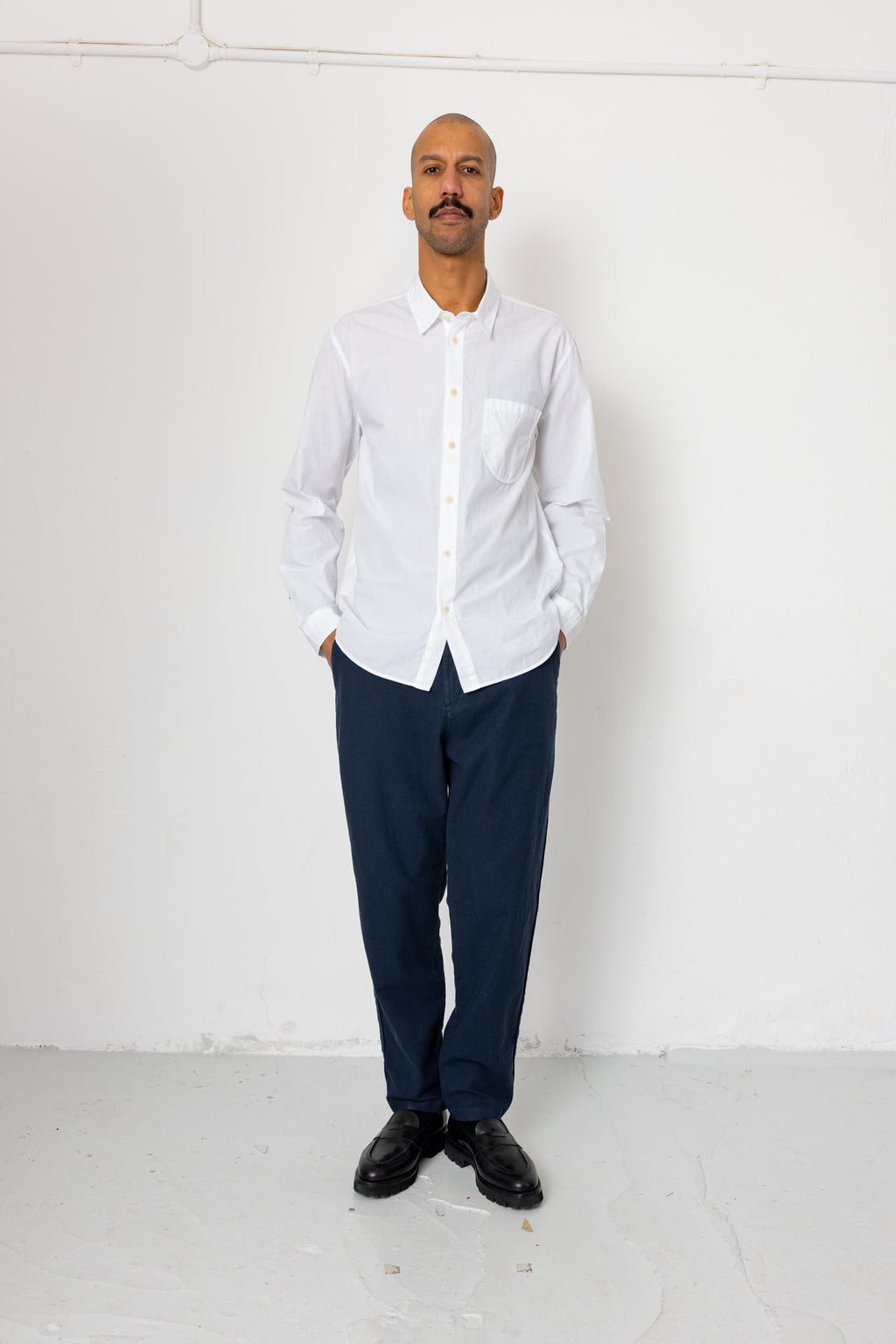 Fixed Waistband Cotton Linen Trouser - Dark Navy