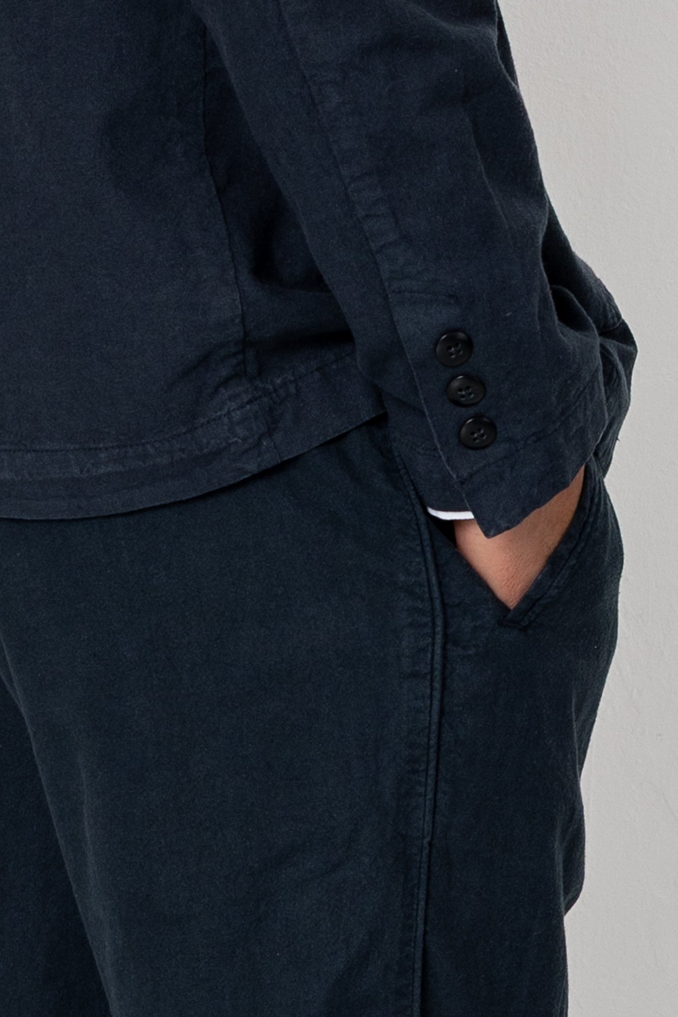 Fixed Waistband Cotton Linen Trouser - Soft Black
