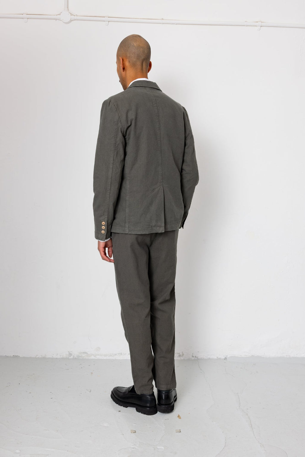 Fixed Waistband Cotton Linen Trouser - Dark Sage