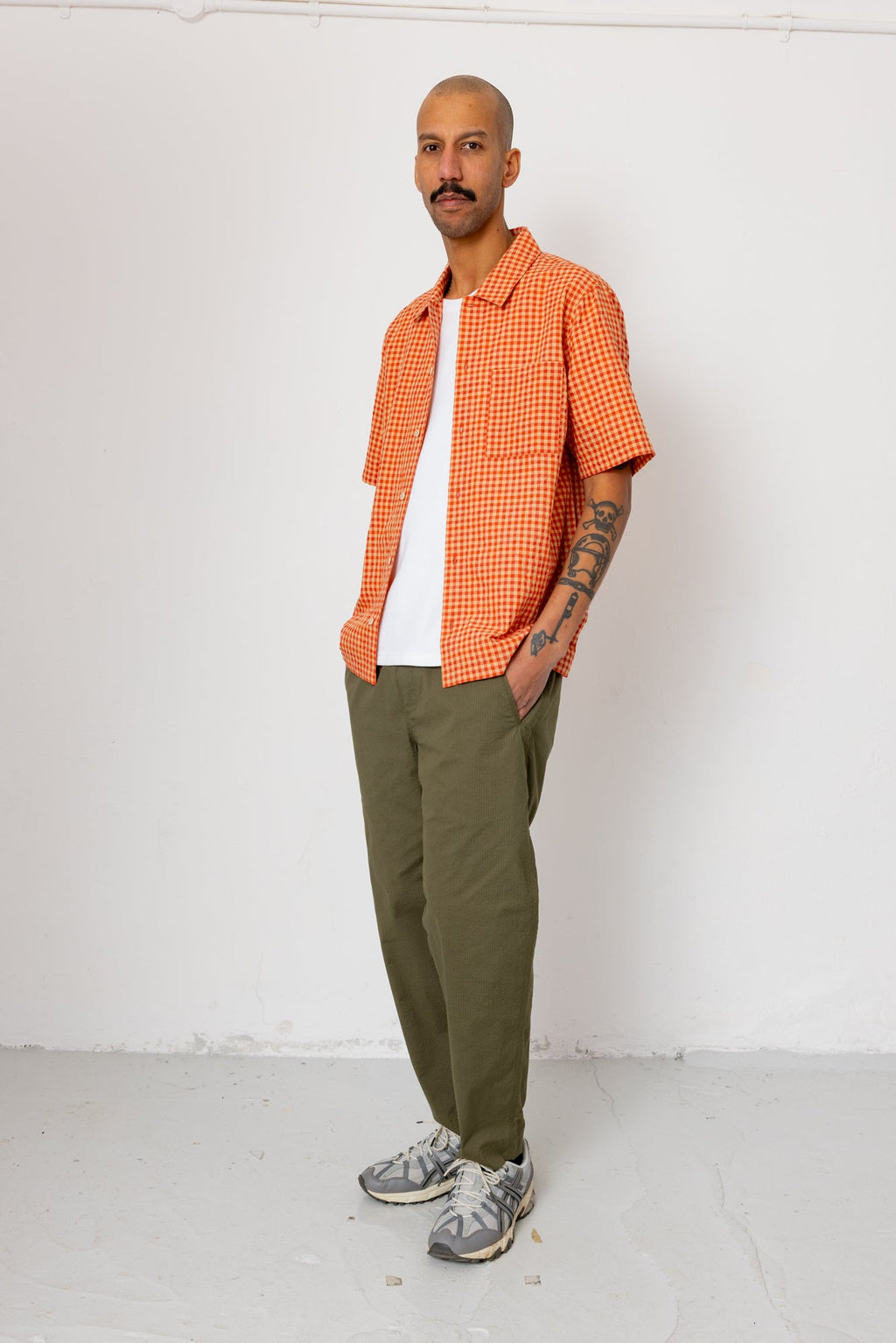 Drawcord Assembly Pant - Dark Olive Seersucker