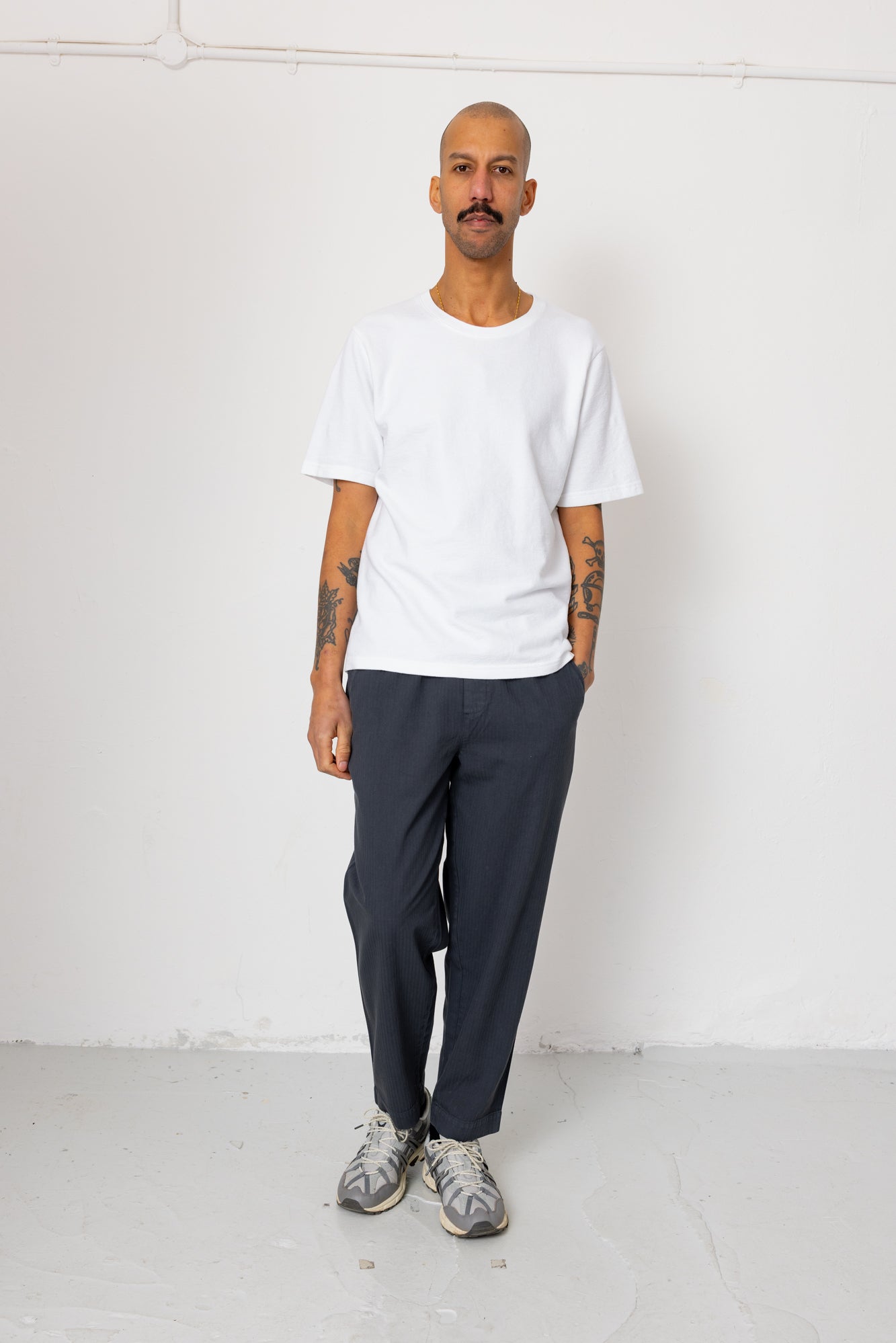 Drawcord Assembly Pant - Slate Blue Herringbone