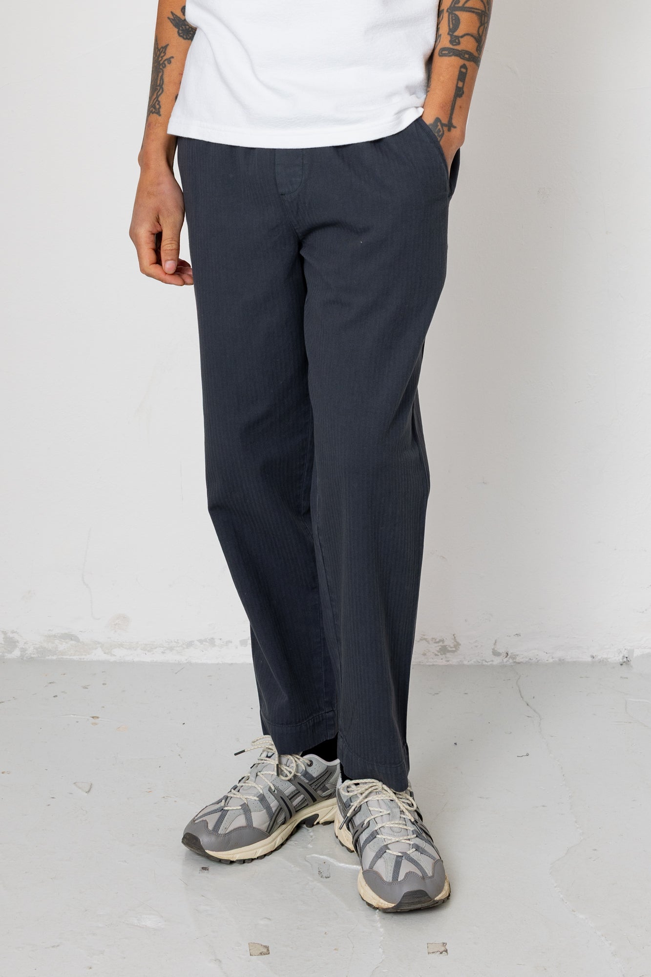 Drawcord Assembly Pant - Slate Blue Herringbone