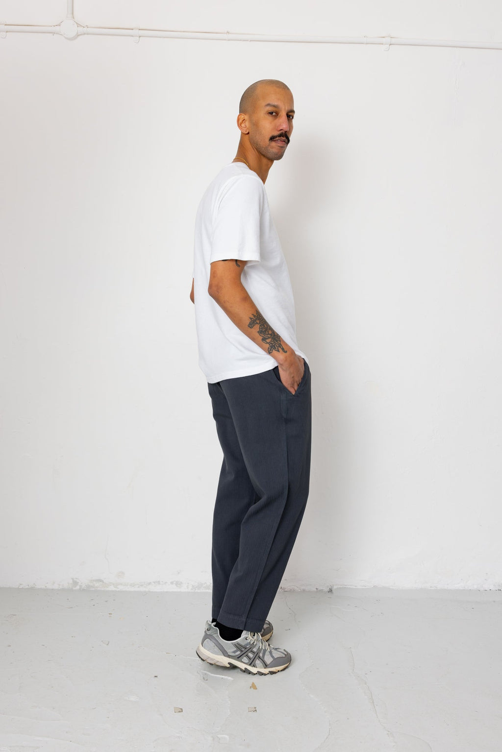 Drawcord Assembly Pant - Slate Blue Herringbone