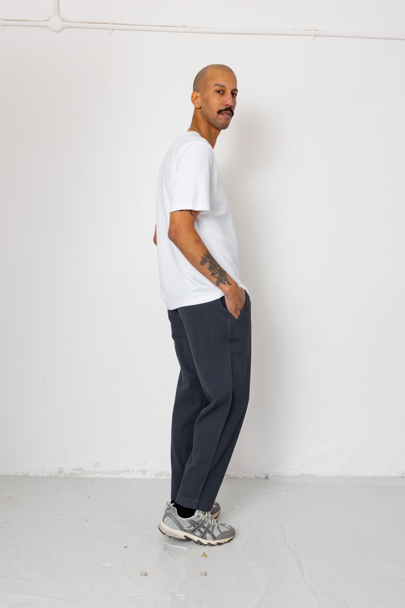 Drawcord Assembly Pant - Slate Blue Herringbone