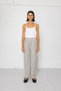 Drawcord Baggy Pants - Ecru Grey Stripe Seersucker