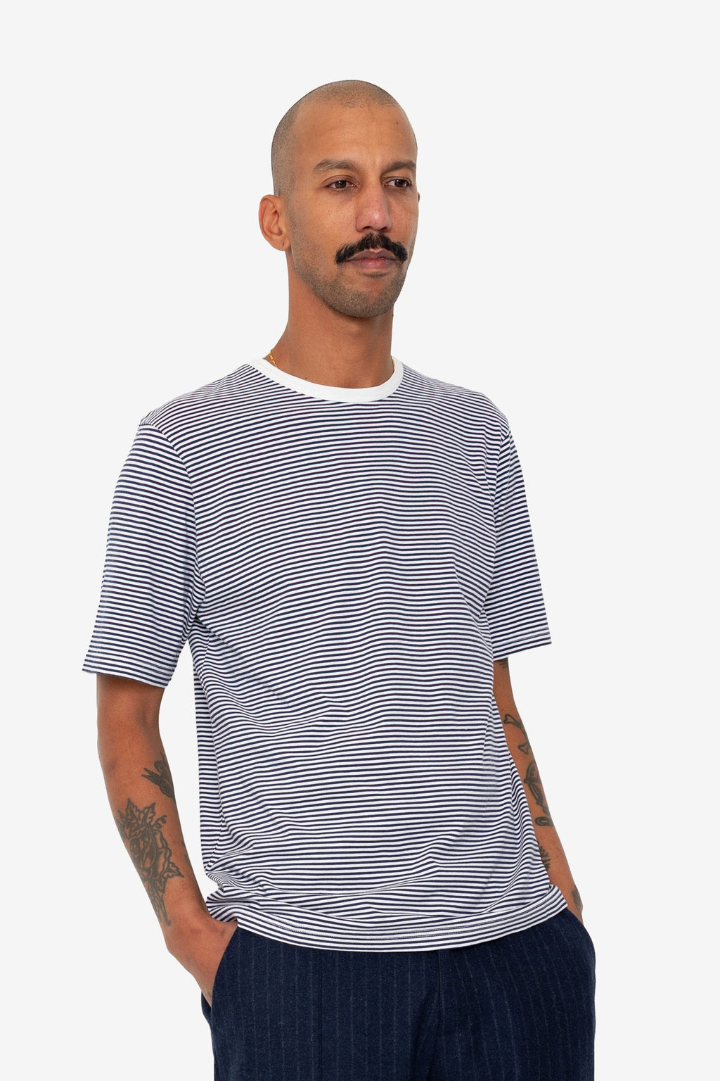 1x1 Striped T-Shirt - Bright Navy / Ecru