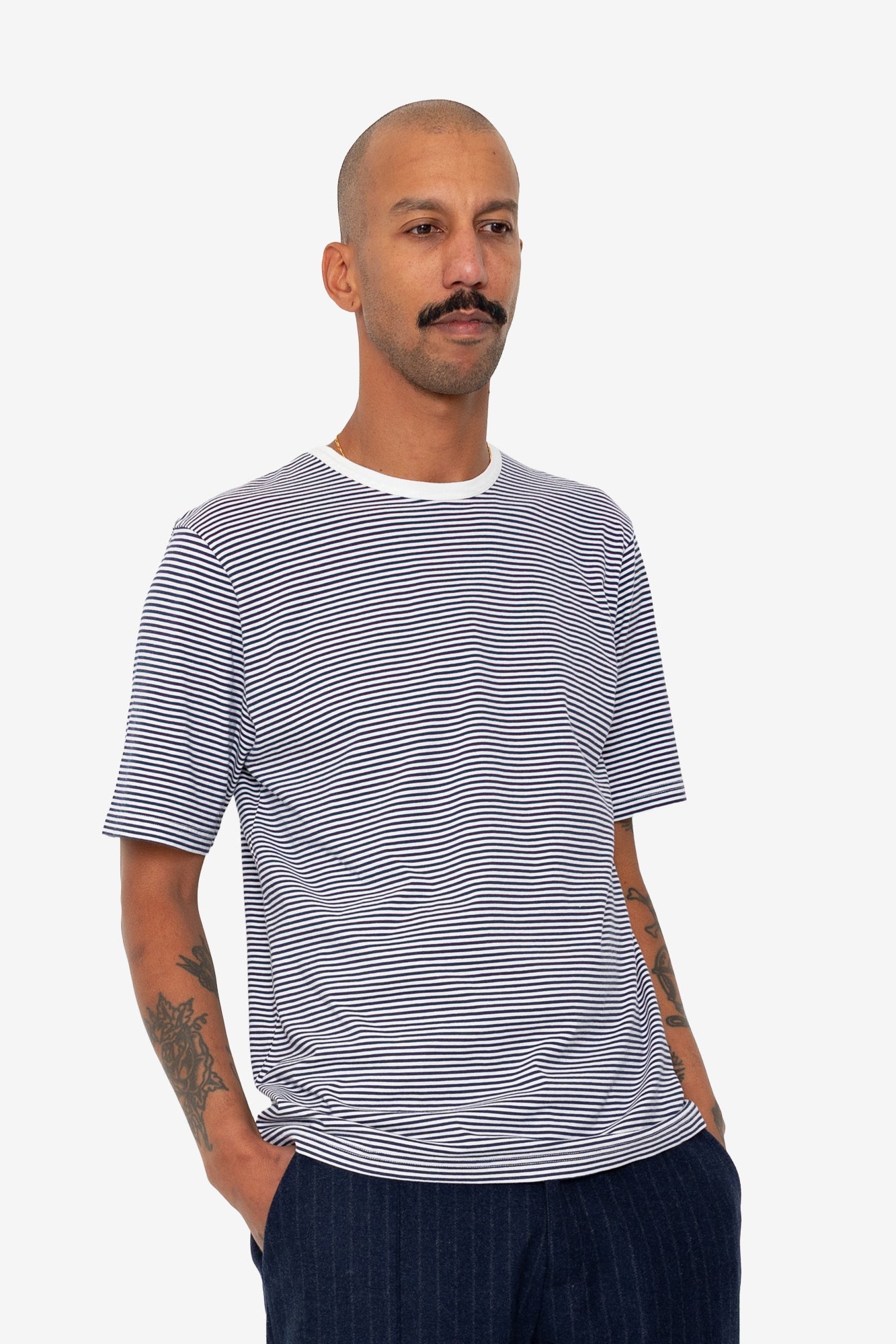 1x1 Striped T-Shirt - Bright Navy / Ecru