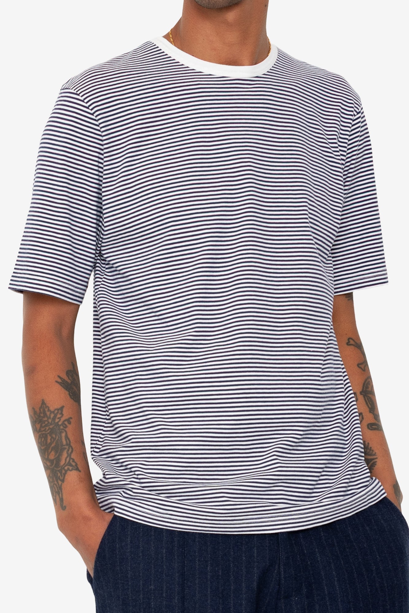 1x1 Striped T-Shirt - Bright Navy / Ecru
