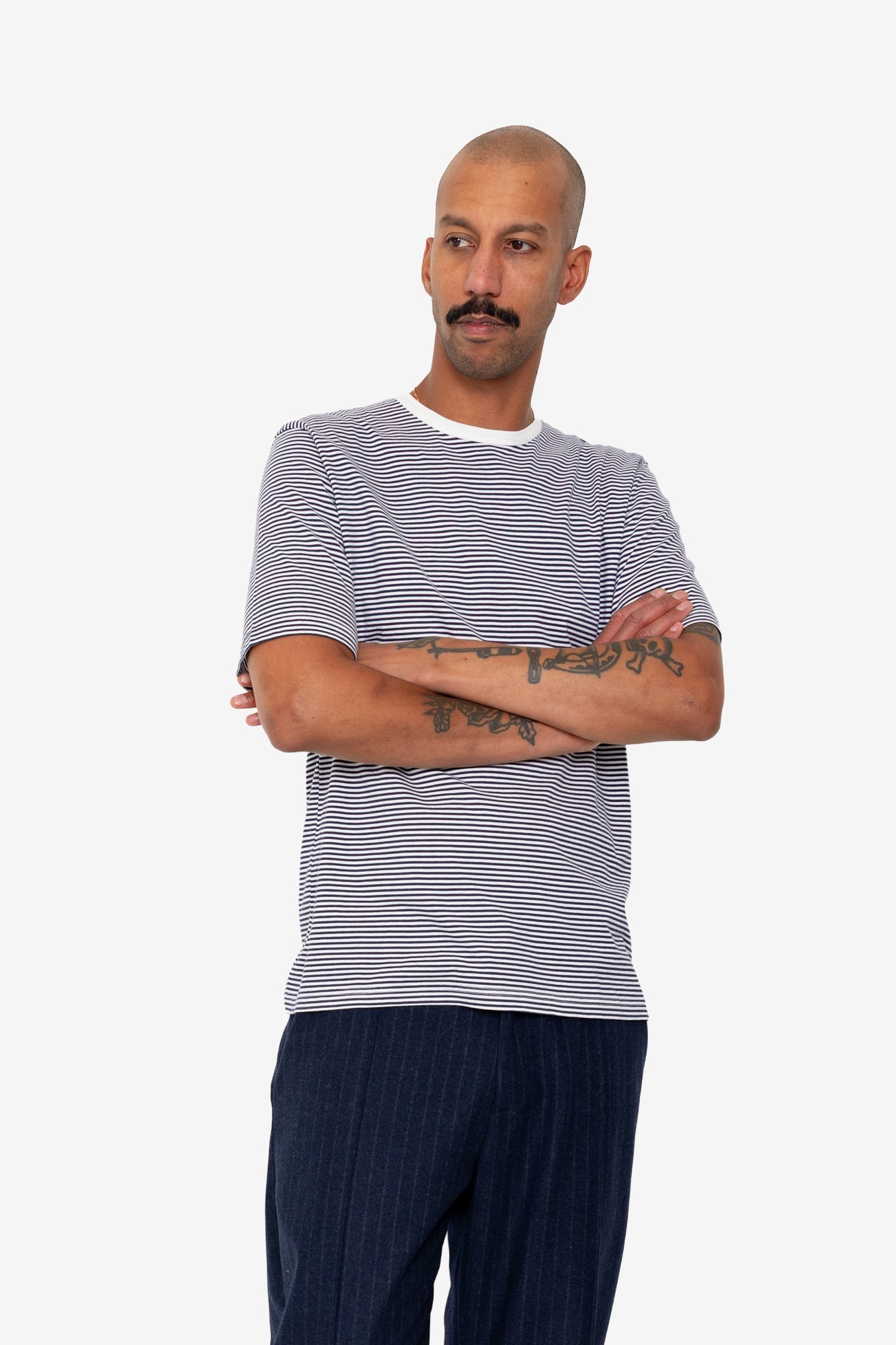 1x1 Striped T-Shirt - Bright Navy / Ecru