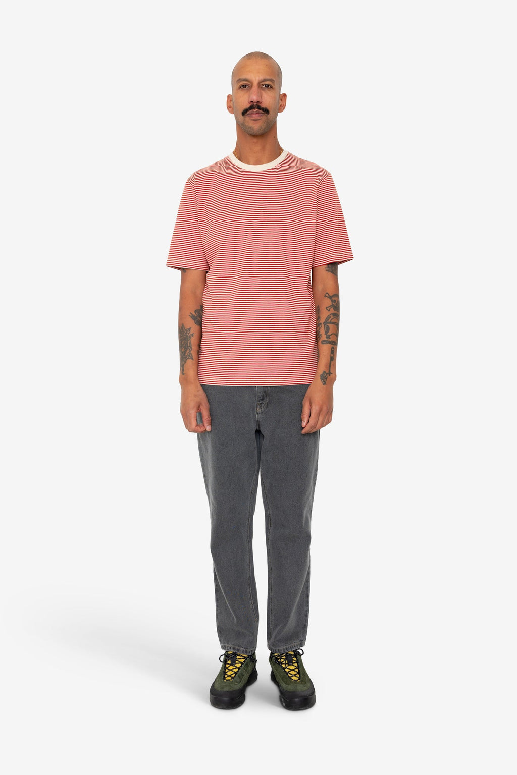 1x1 Striped T-Shirt - Crimson / Stone