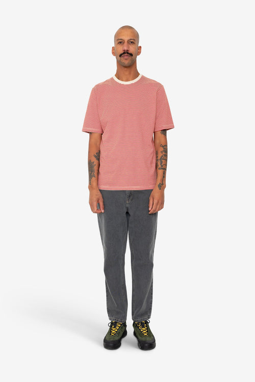 1x1 Striped T-Shirt - Crimson / Stone