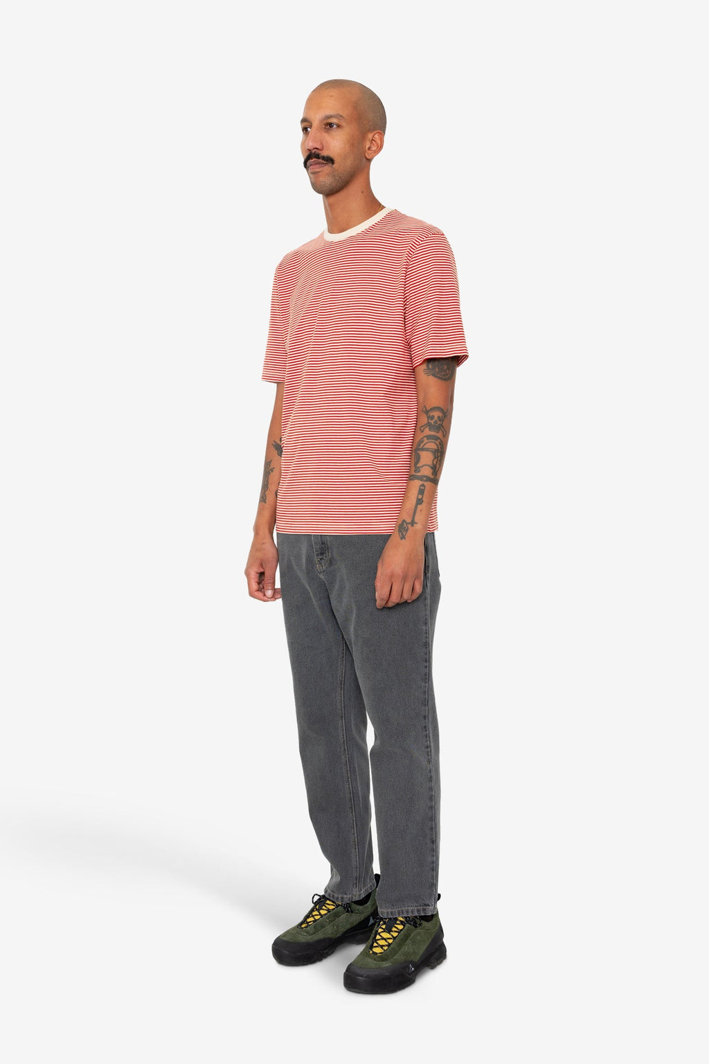 1x1 Striped T-Shirt - Crimson / Stone