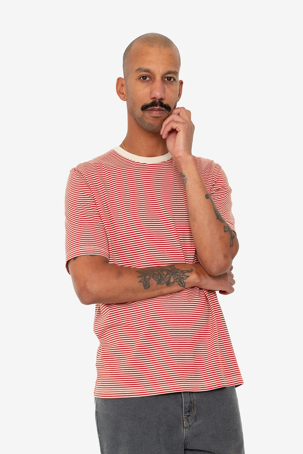 1x1 Striped T-Shirt - Crimson / Stone