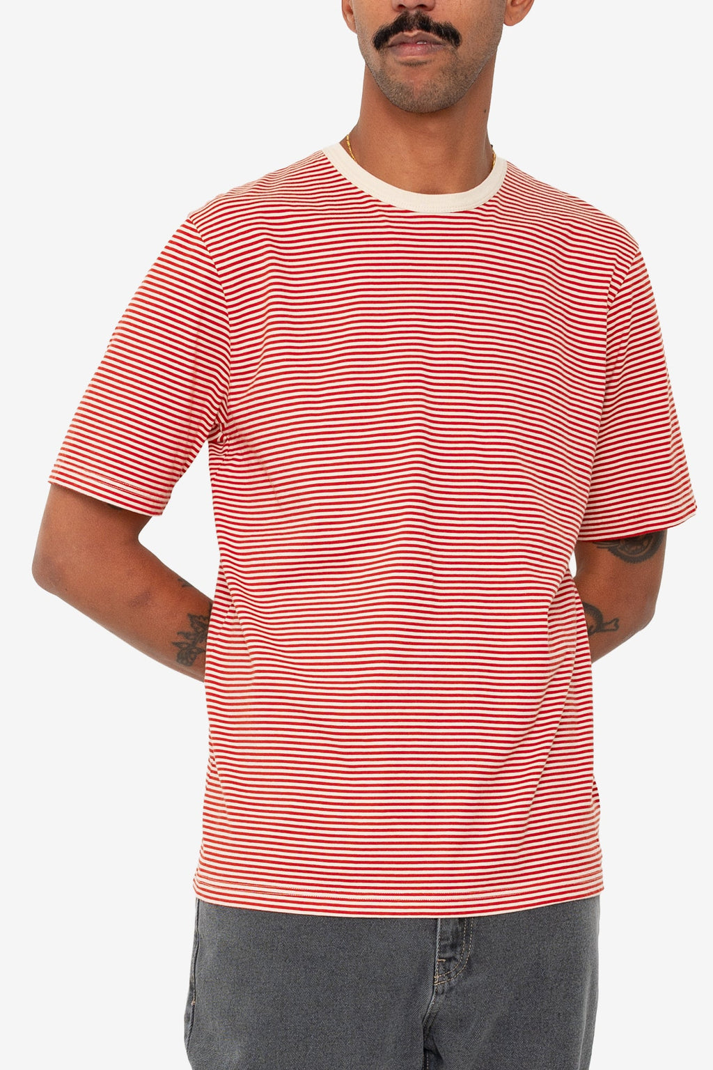 1x1 Striped T-Shirt - Crimson / Stone