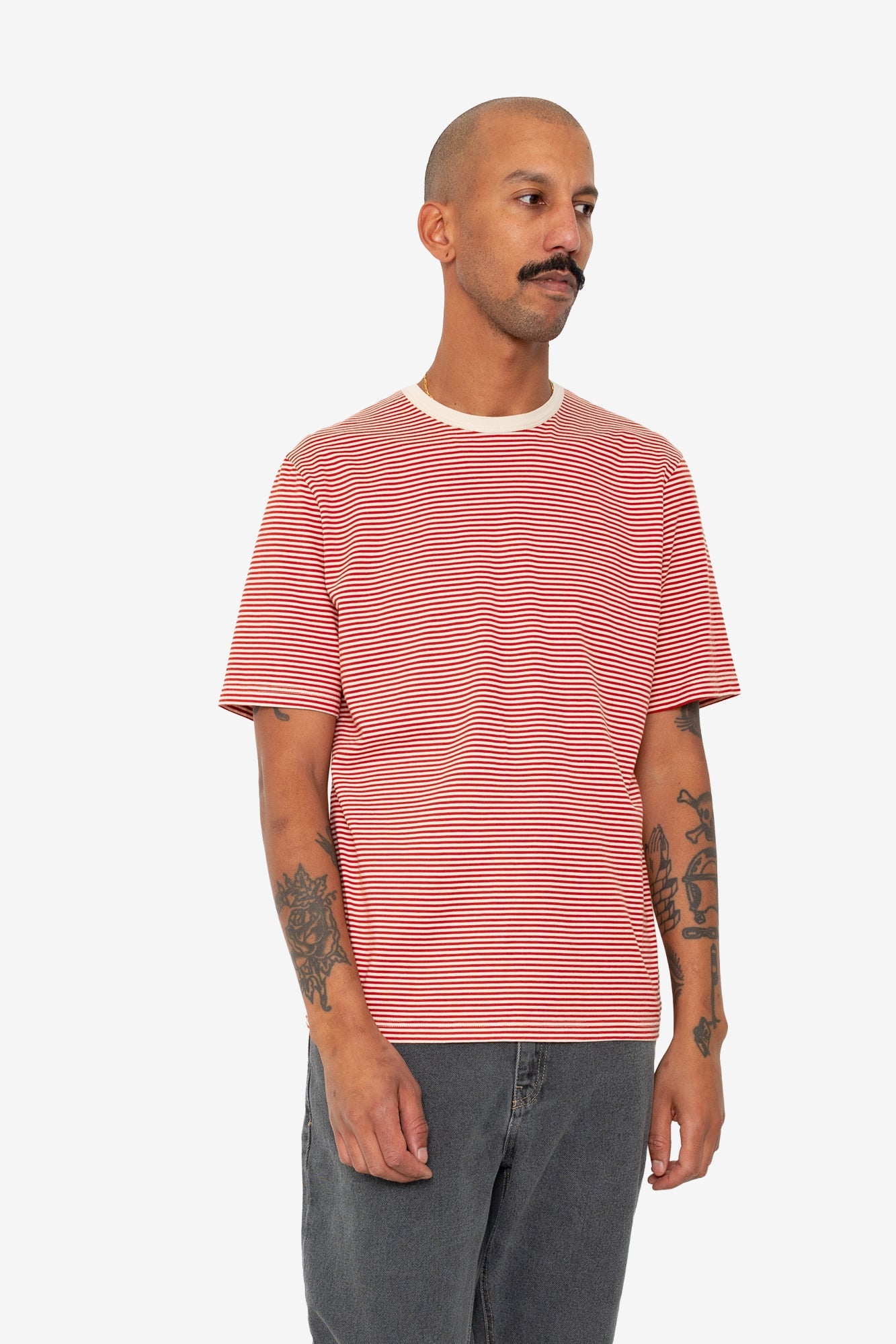 1x1 Striped T-Shirt - Crimson / Stone