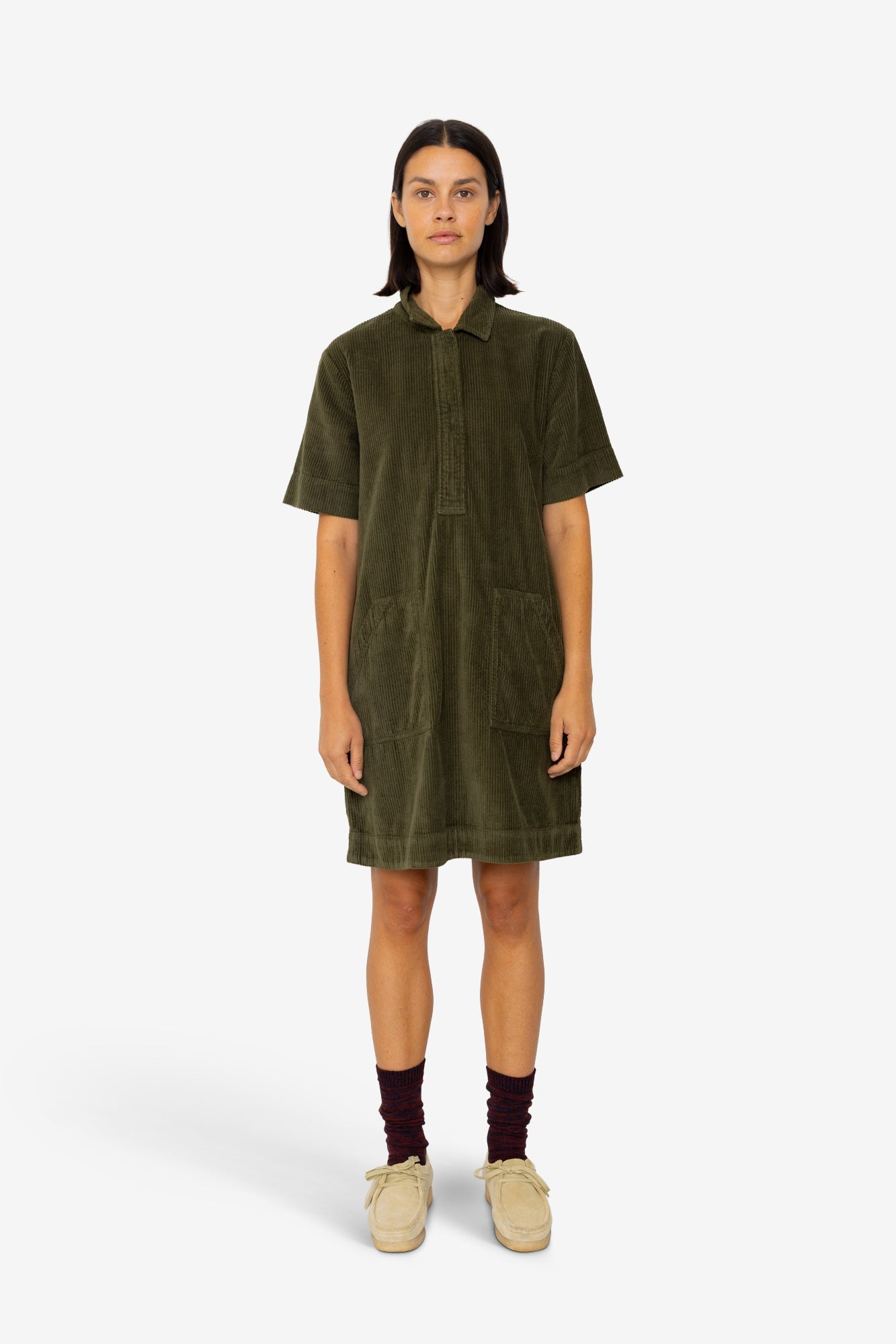 A-Line Zip Dress - Olive Cord