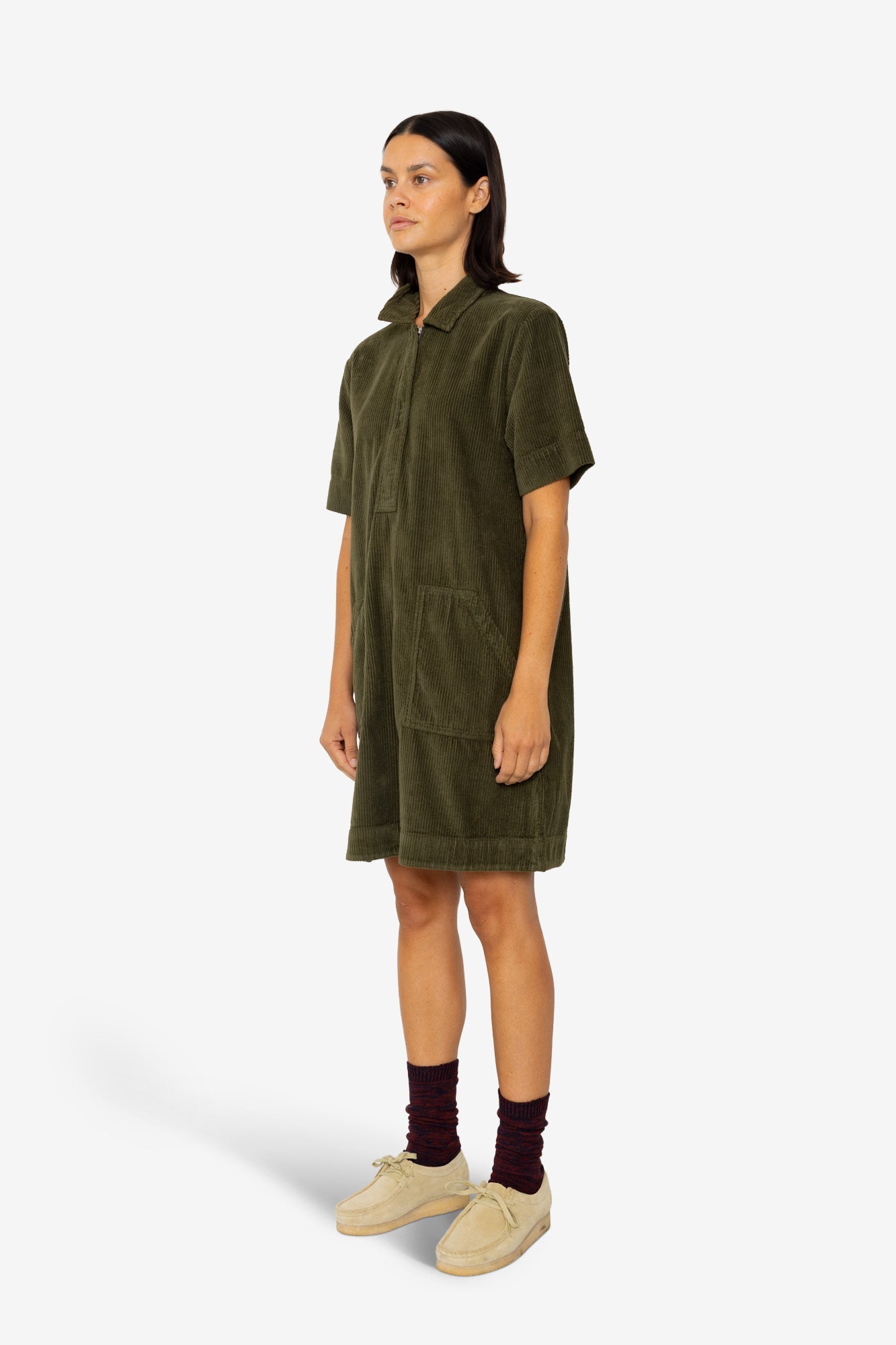A-Line Zip Dress - Olive Cord