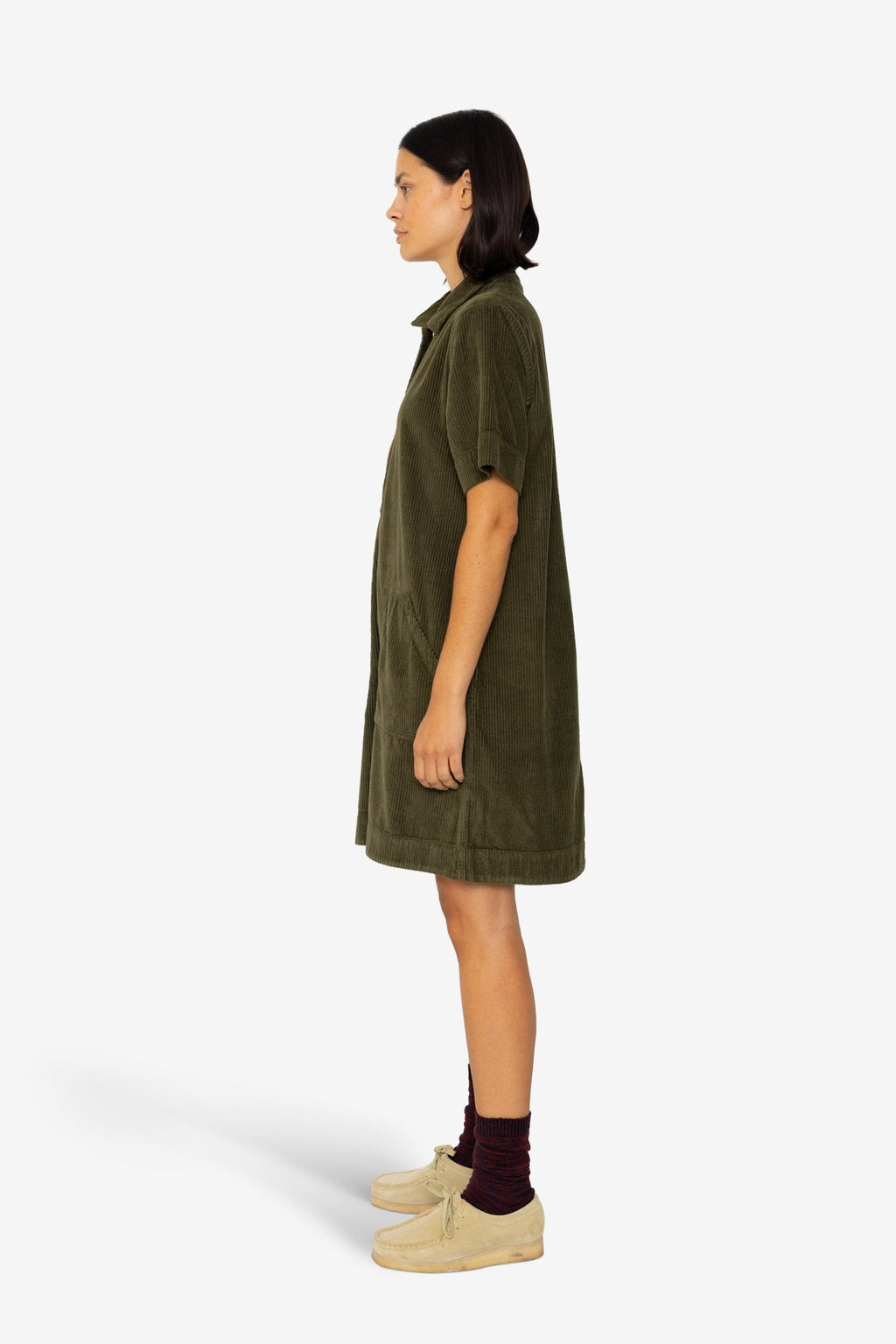 A-Line Zip Dress - Olive Cord