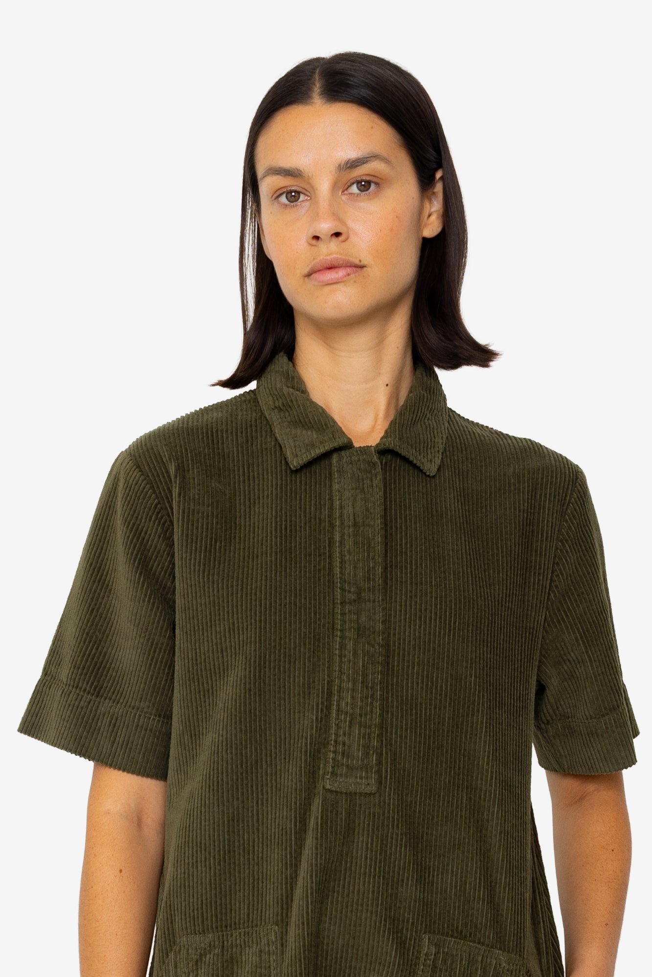 A-Line Zip Dress - Olive Cord