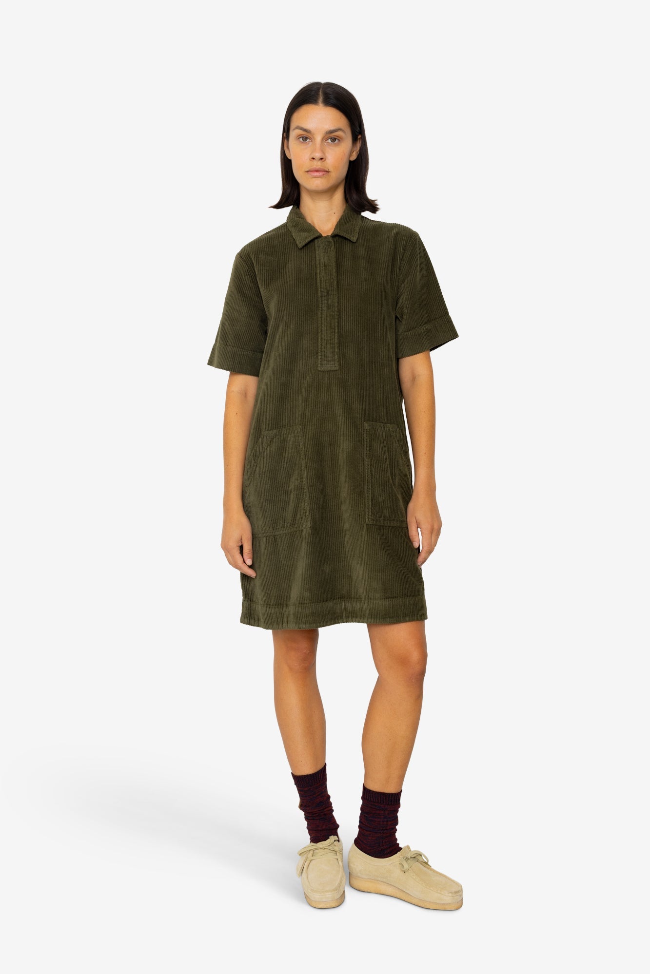 A-Line Zip Dress - Olive Cord