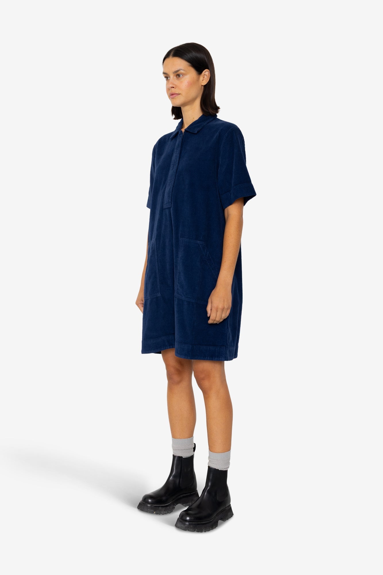 A-Line Zip Dress - Washed Ink