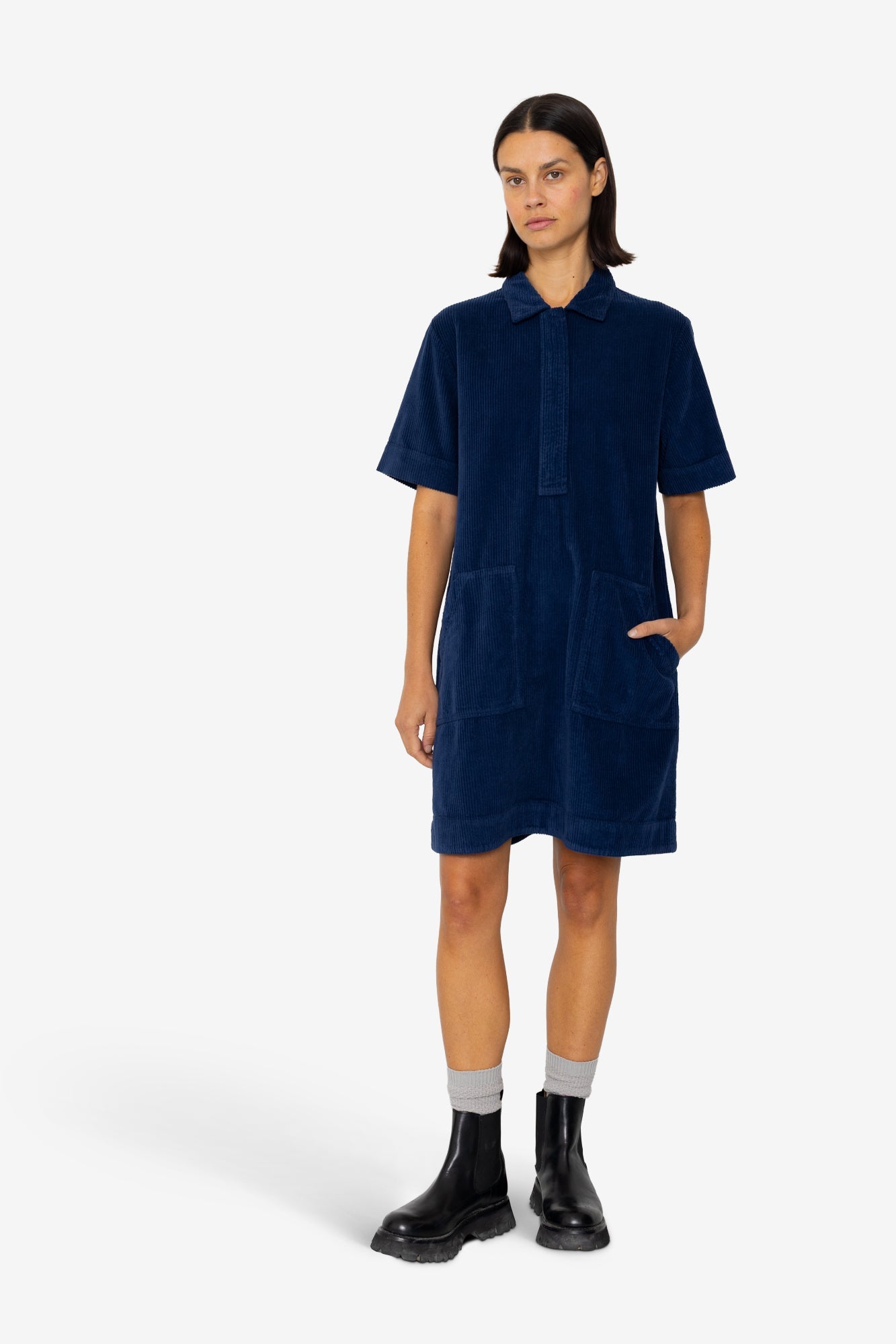 A-Line Zip Dress - Washed Ink