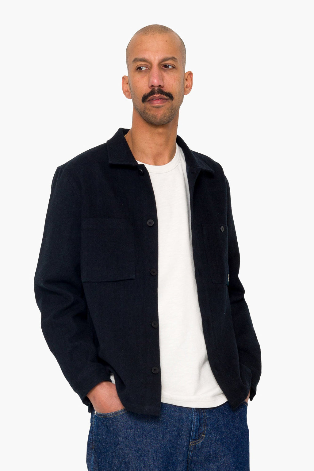 Anniversary Patch Overshirt - Ash Navy Brushed Twill