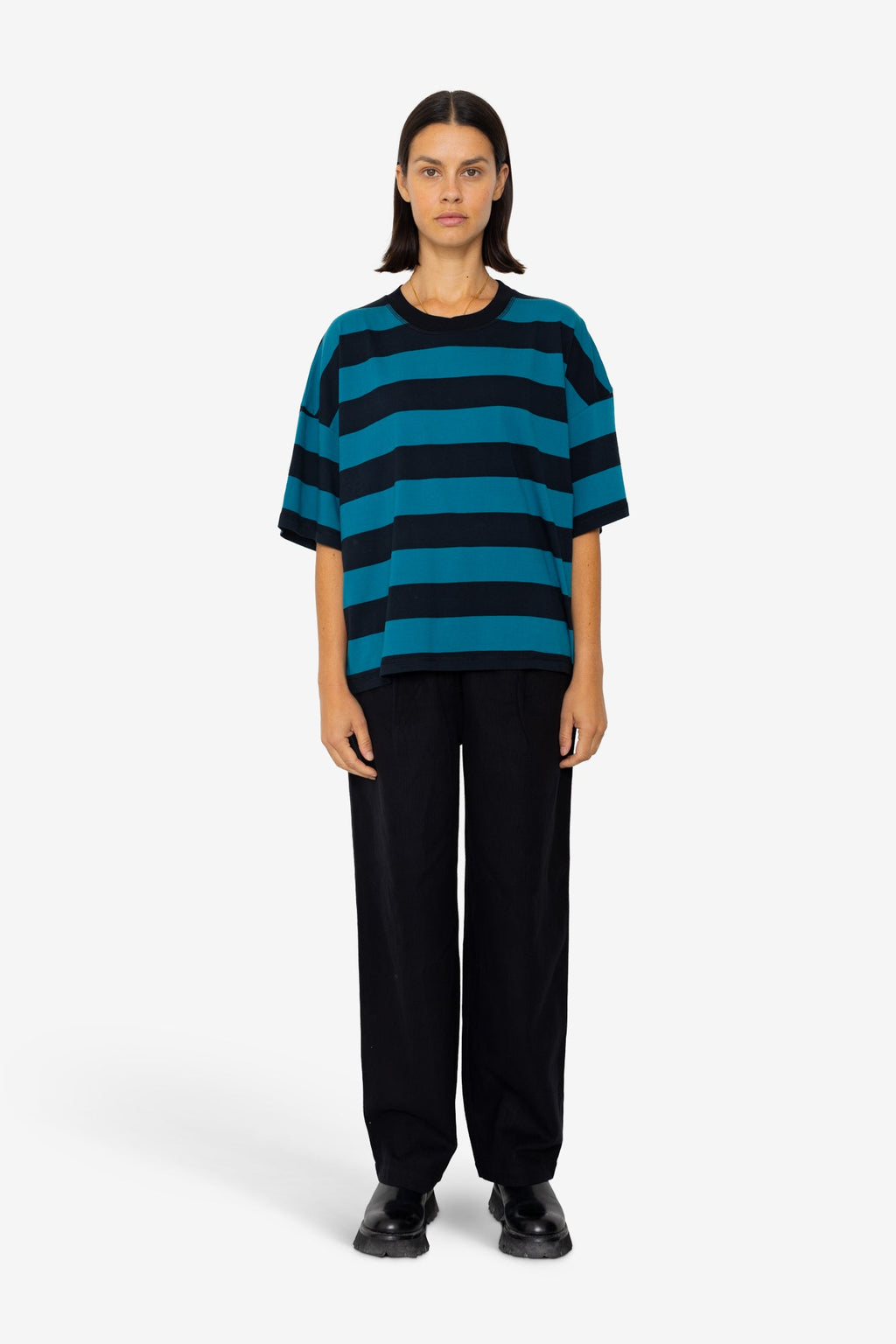 Boyfriend T-Shirt - Navy Teal Stripe