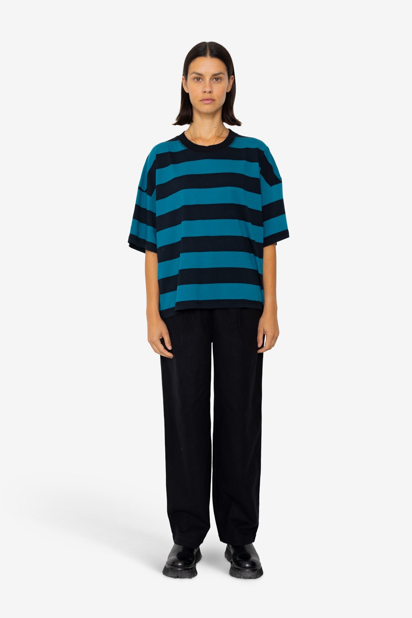 Boyfriend T-Shirt - Navy Teal Stripe