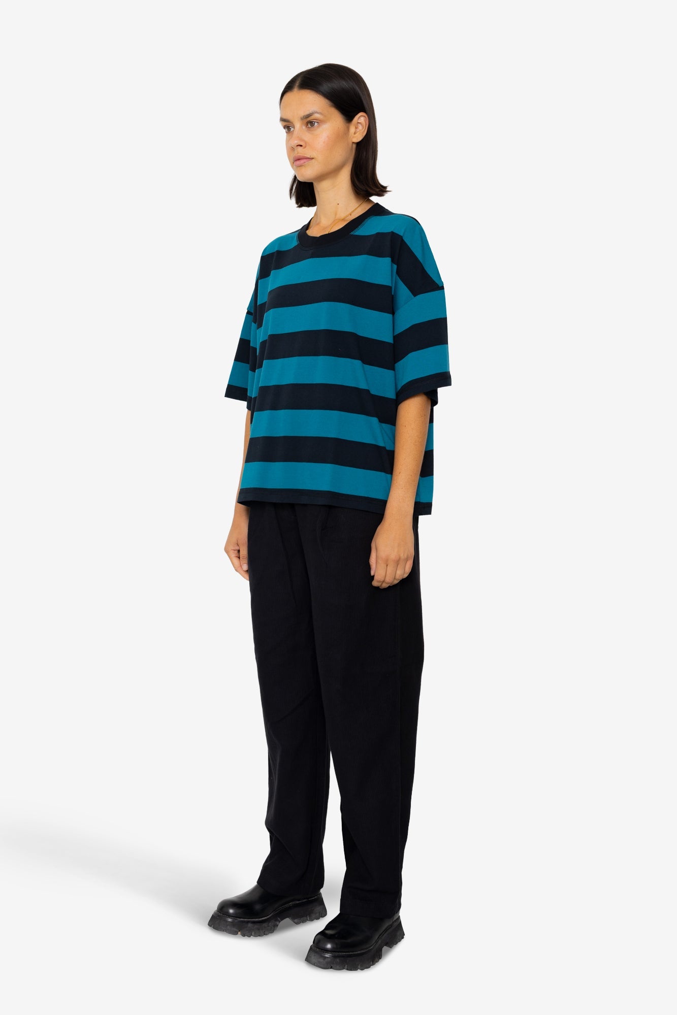 Boyfriend T-Shirt - Navy Teal Stripe