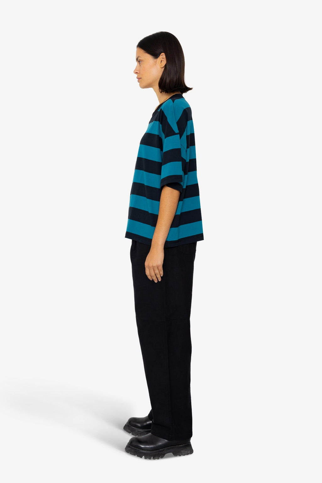 Boyfriend T-Shirt - Navy Teal Stripe