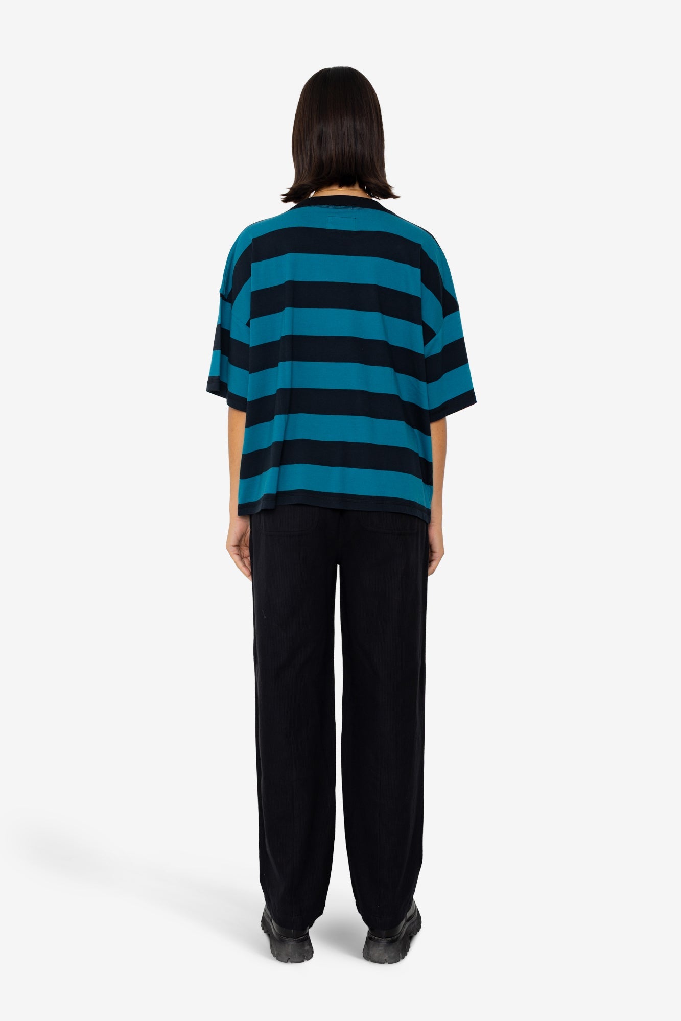 Boyfriend T-Shirt - Navy Teal Stripe