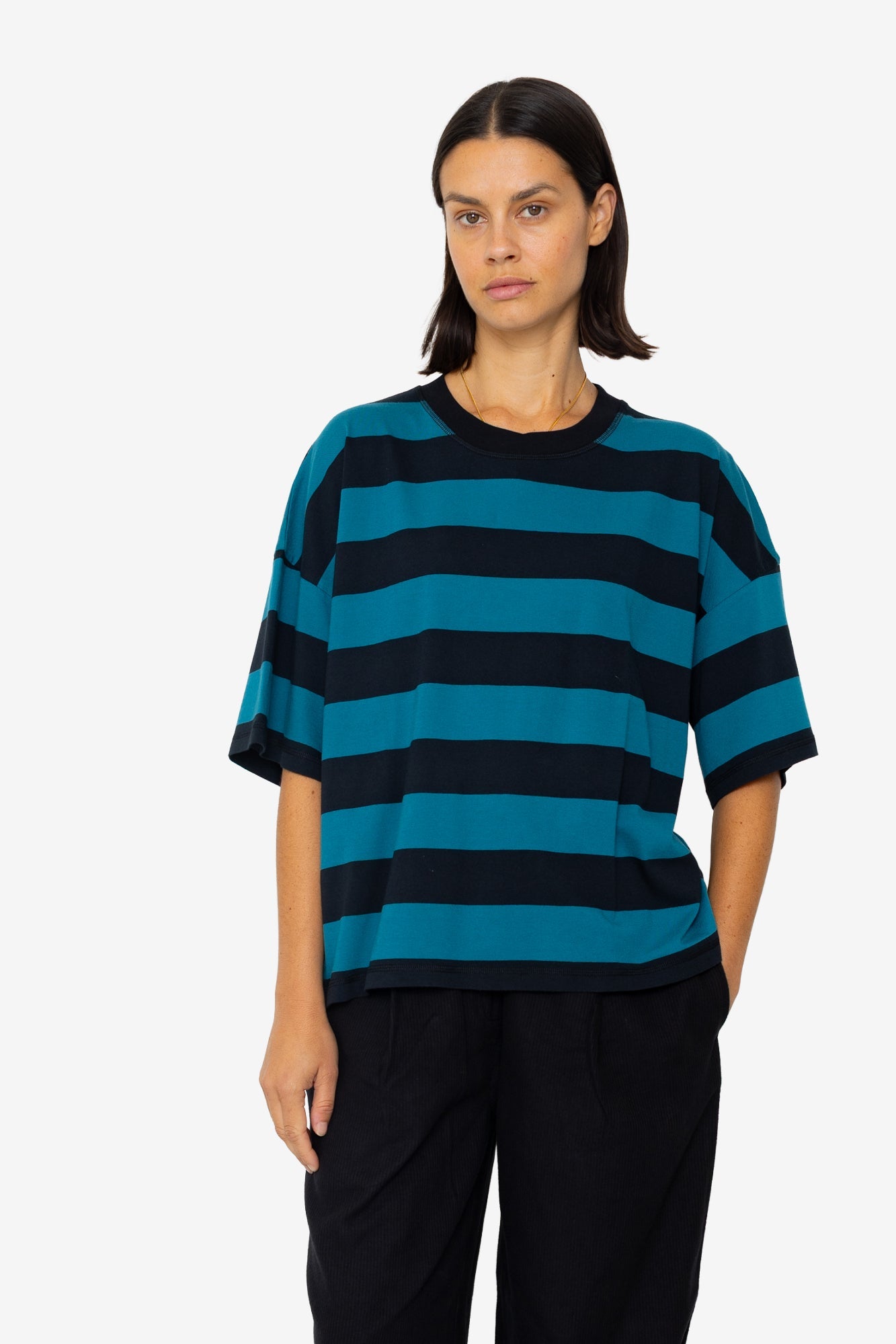 Boyfriend T-Shirt - Navy Teal Stripe