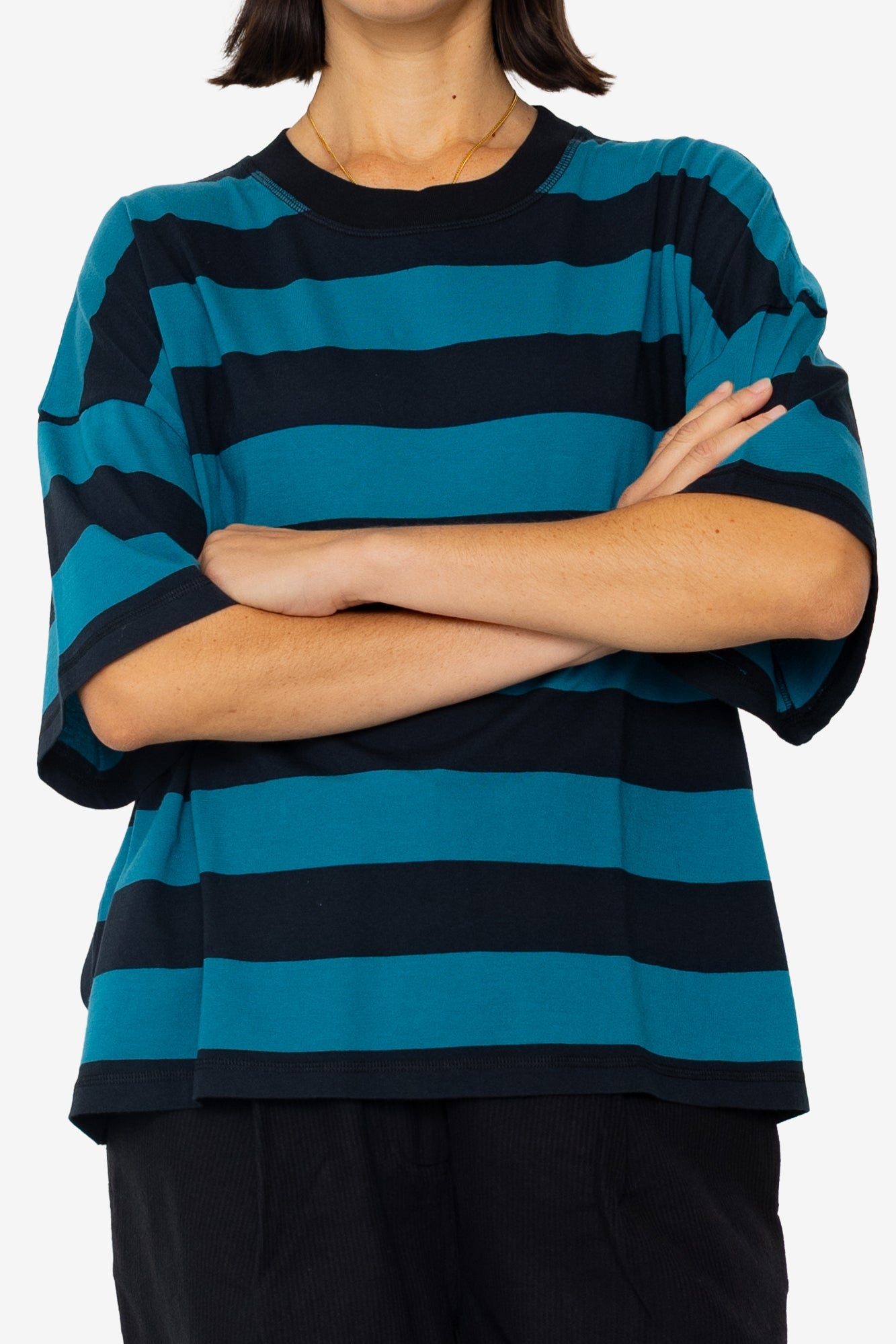 Boyfriend T-Shirt - Navy Teal Stripe