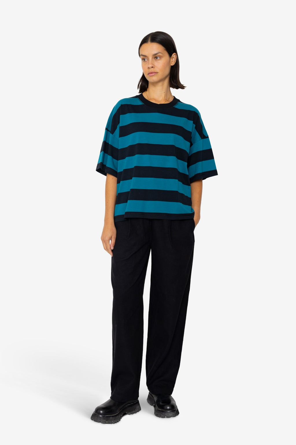 Boyfriend T-Shirt - Navy Teal Stripe