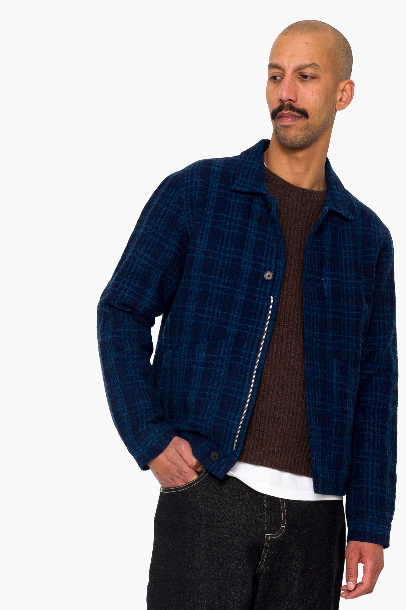 Chain Jacket - Indigo Textured Check