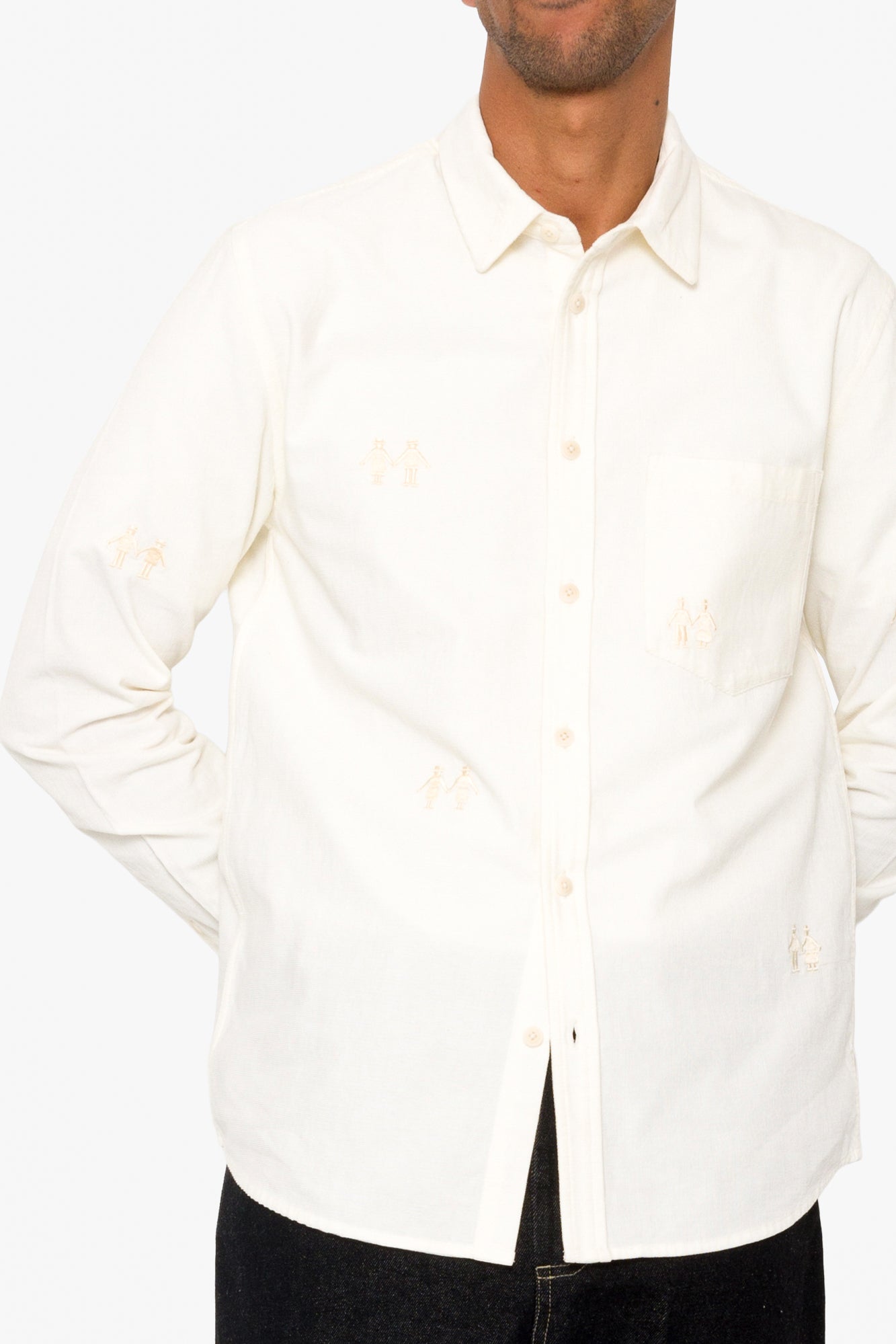 Direction Babycord Shirt - Ecru Embroidery