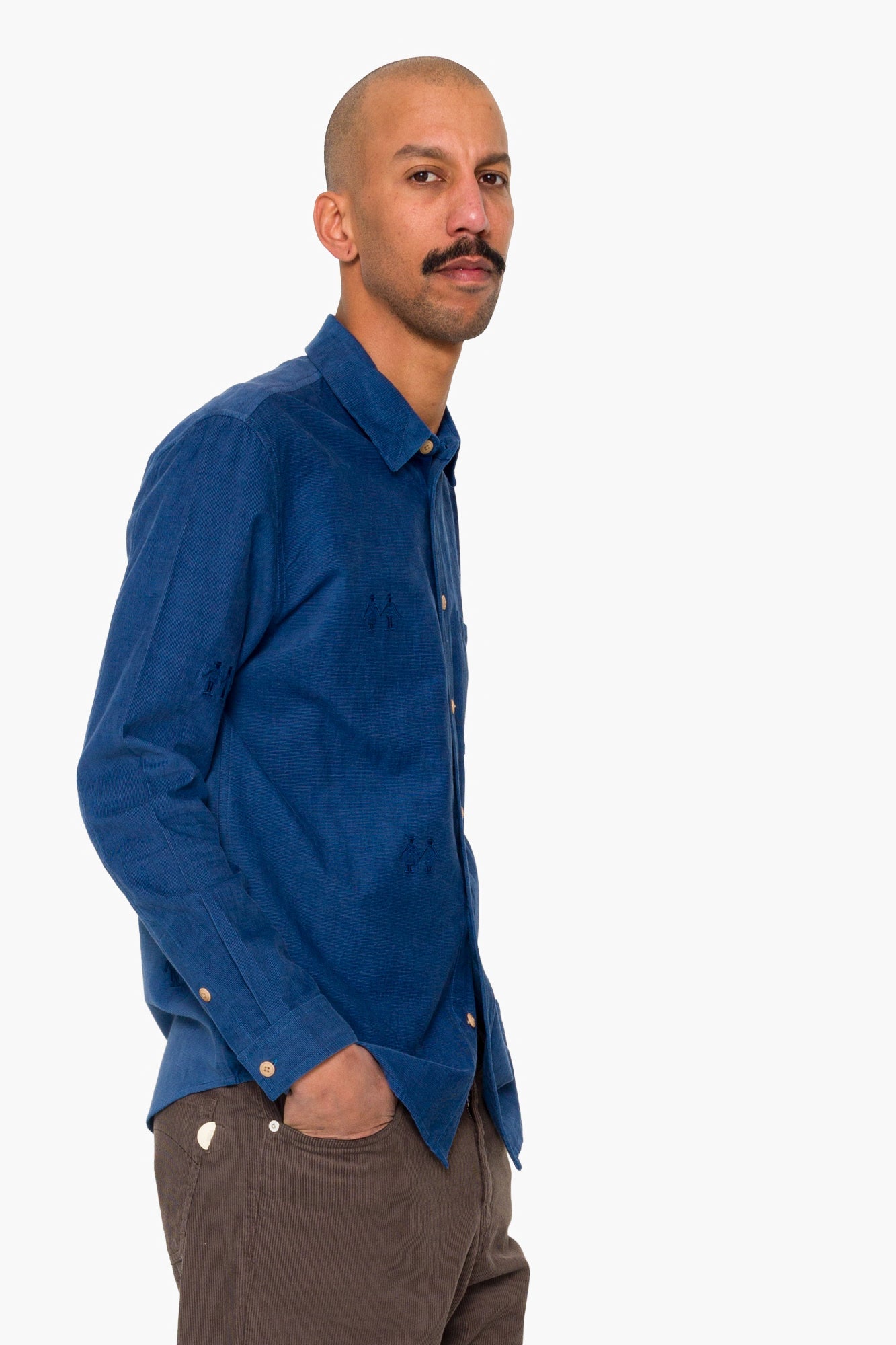 Direction Babycord Shirt - Soft Blue Embroidery