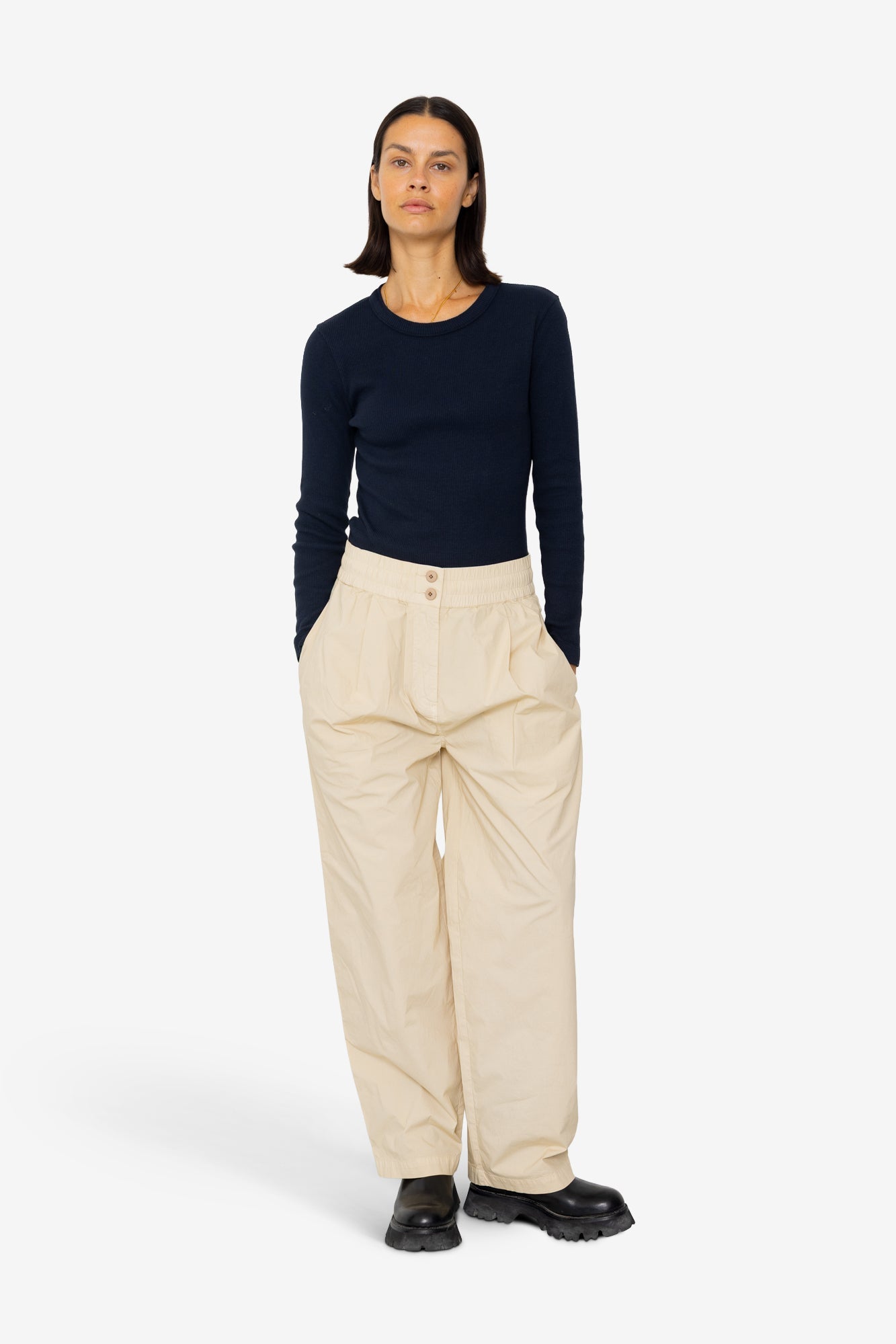 Drawcord Baggy Pants - Light Stone