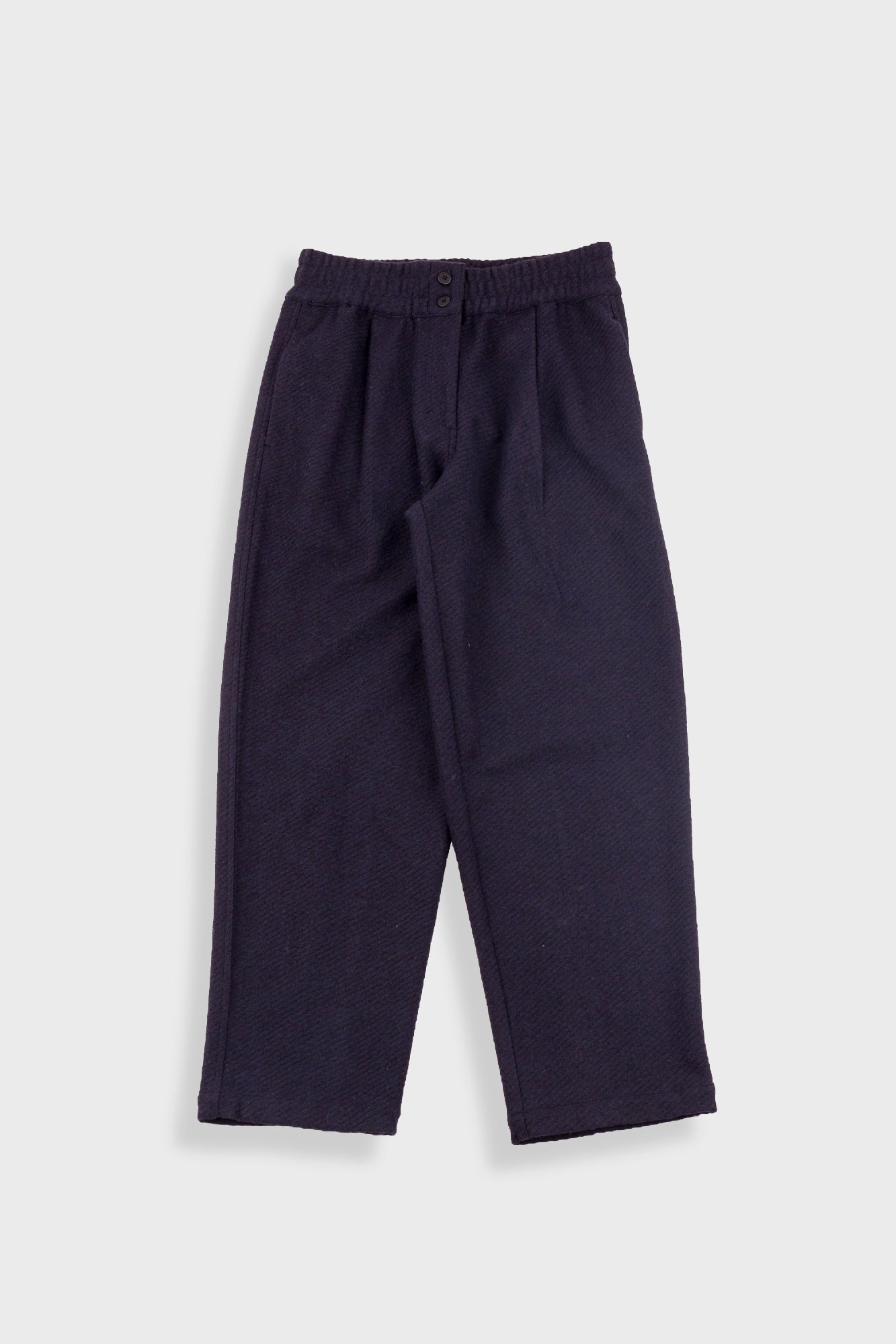 Drawcord Baggy Pants - Navy Wool Twill