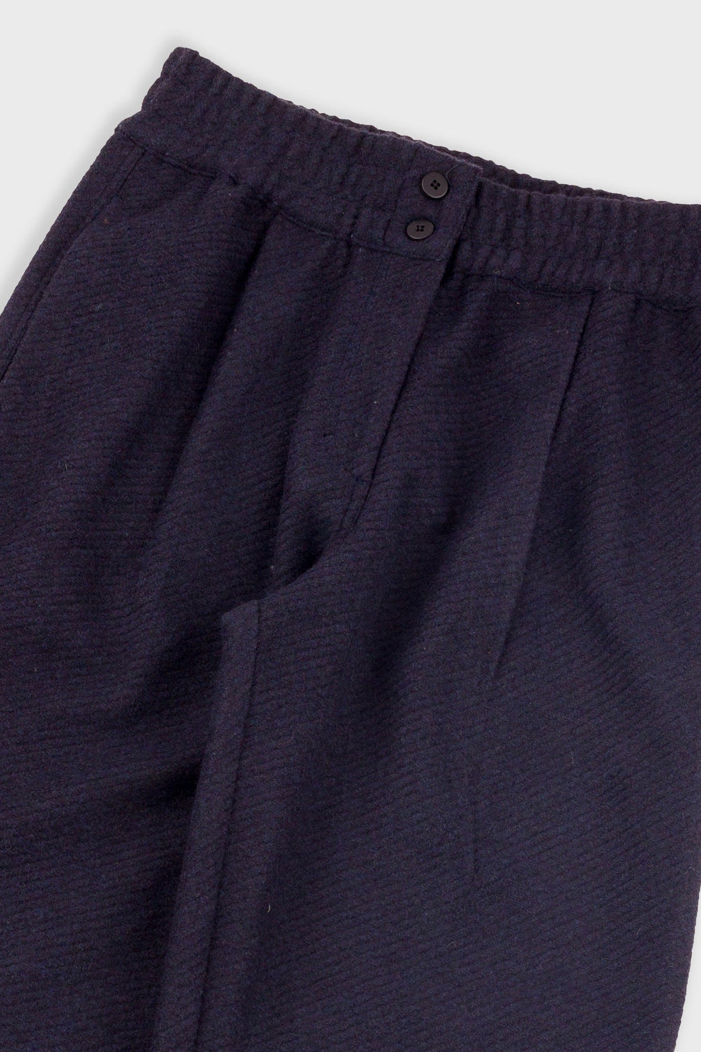 Drawcord Baggy Pants - Navy Wool Twill