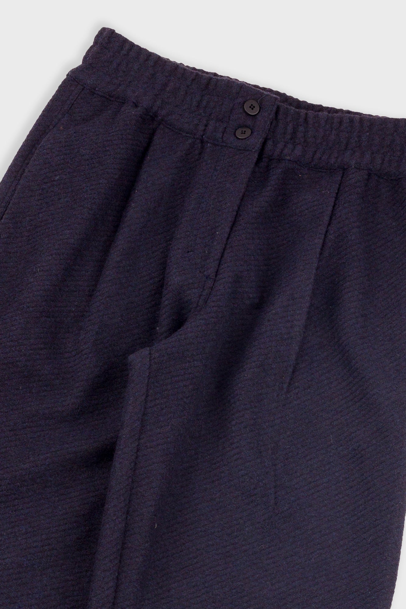 Drawcord Baggy Pants - Navy Wool Twill