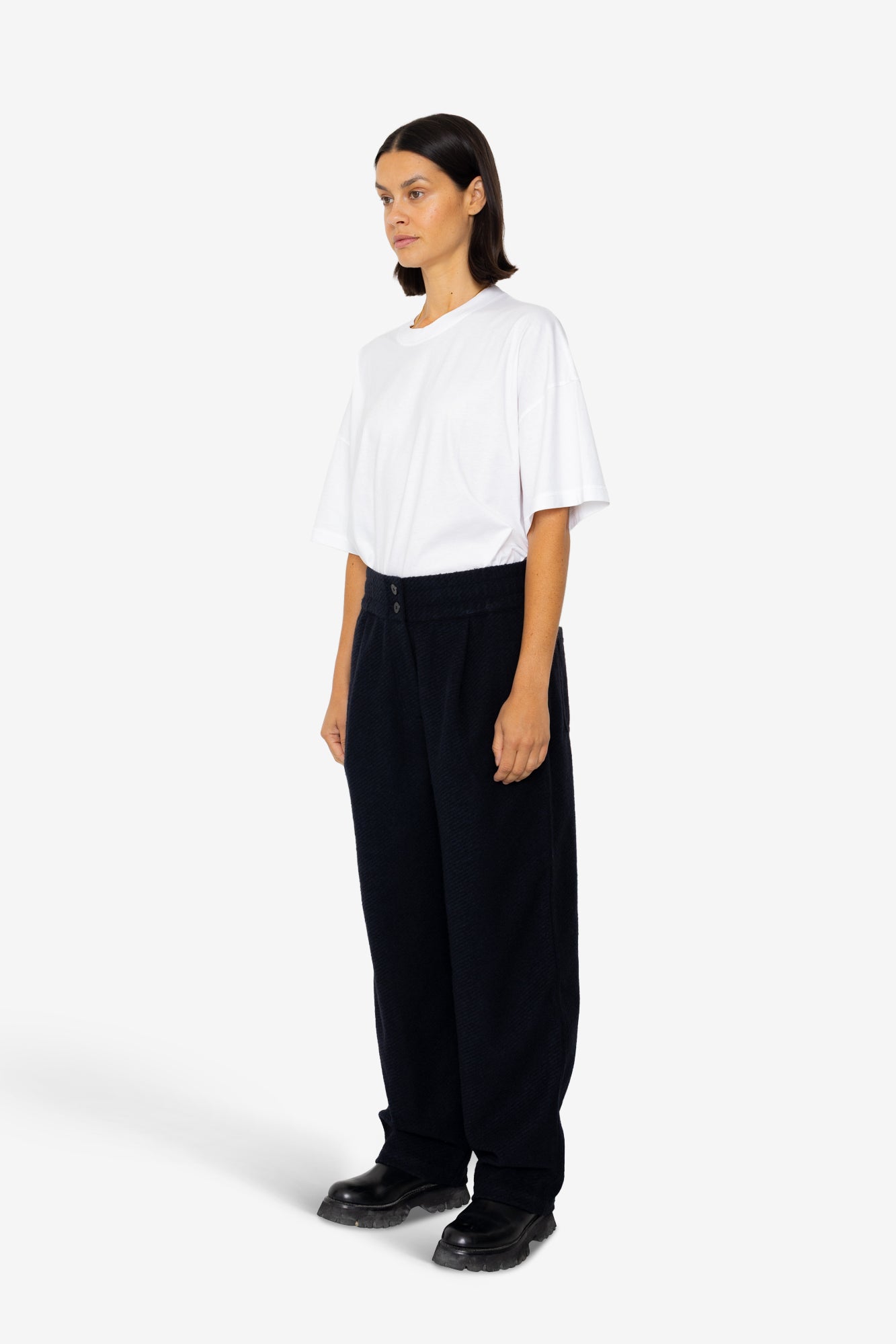 Drawcord Baggy Pants - Navy Wool Twill