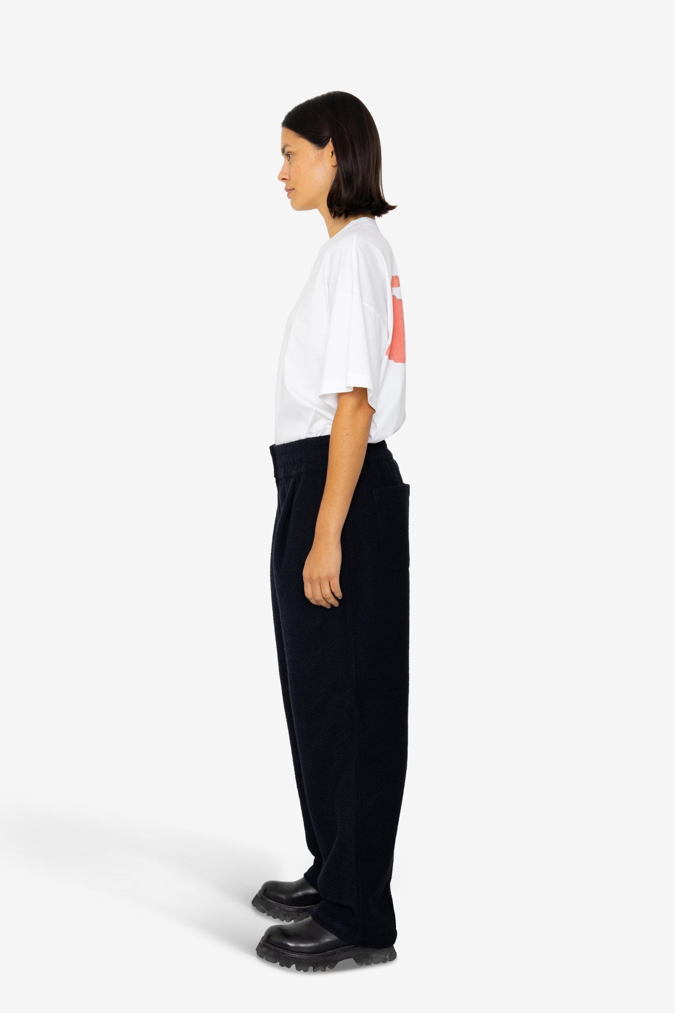 Drawcord Baggy Pants - Navy Wool Twill