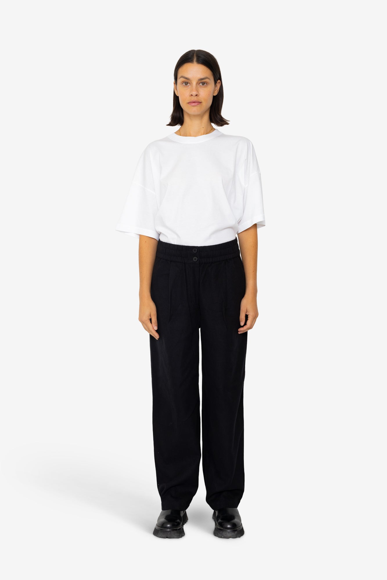Drawcord Baggy Pants - Soft Black Brushed Stripe