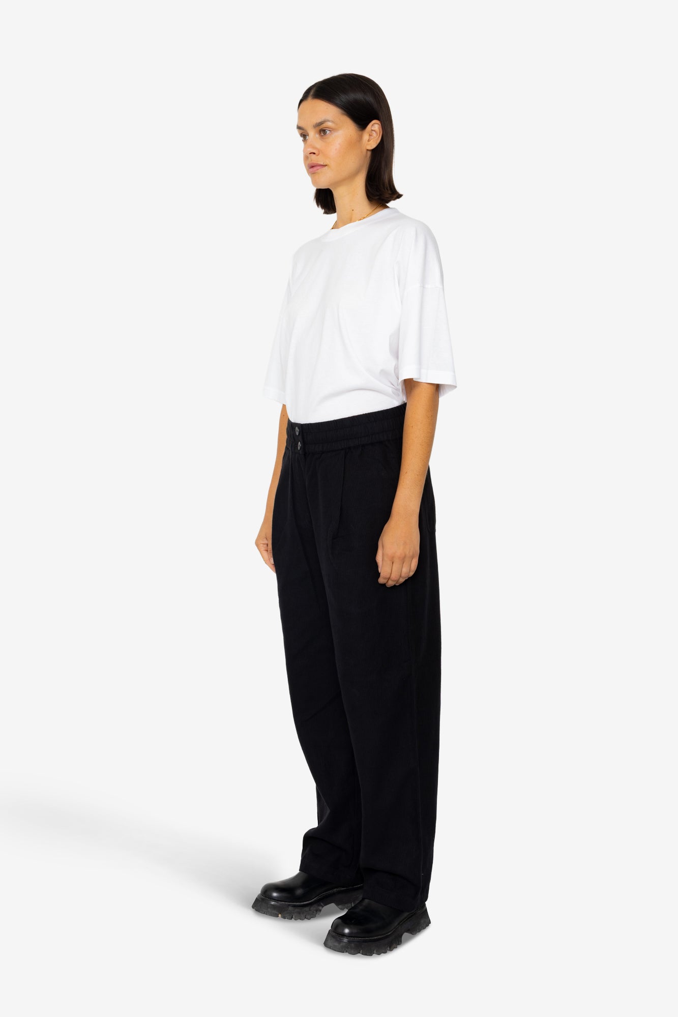 Drawcord Baggy Pants - Soft Black Brushed Stripe