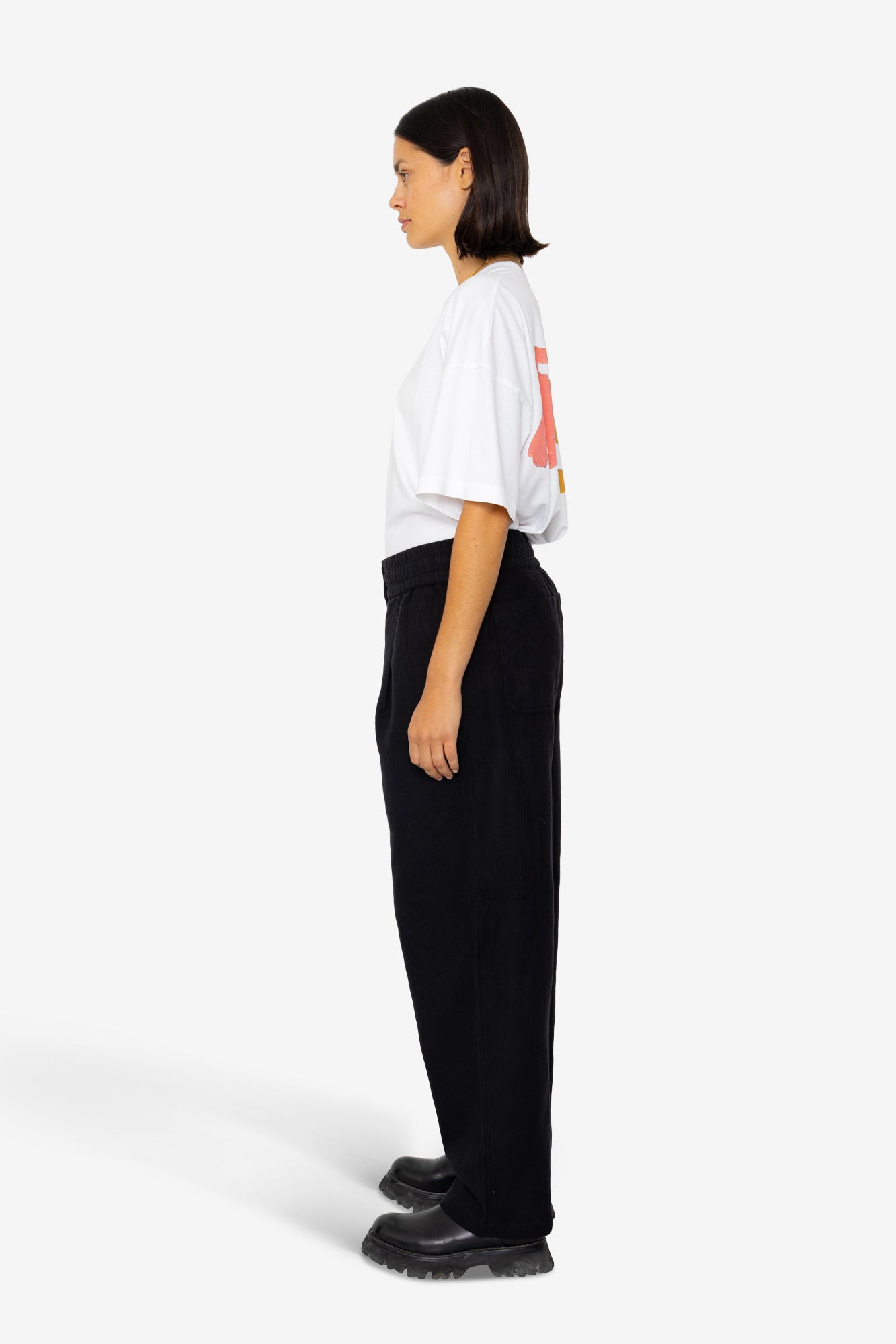 Drawcord Baggy Pants - Soft Black Brushed Stripe
