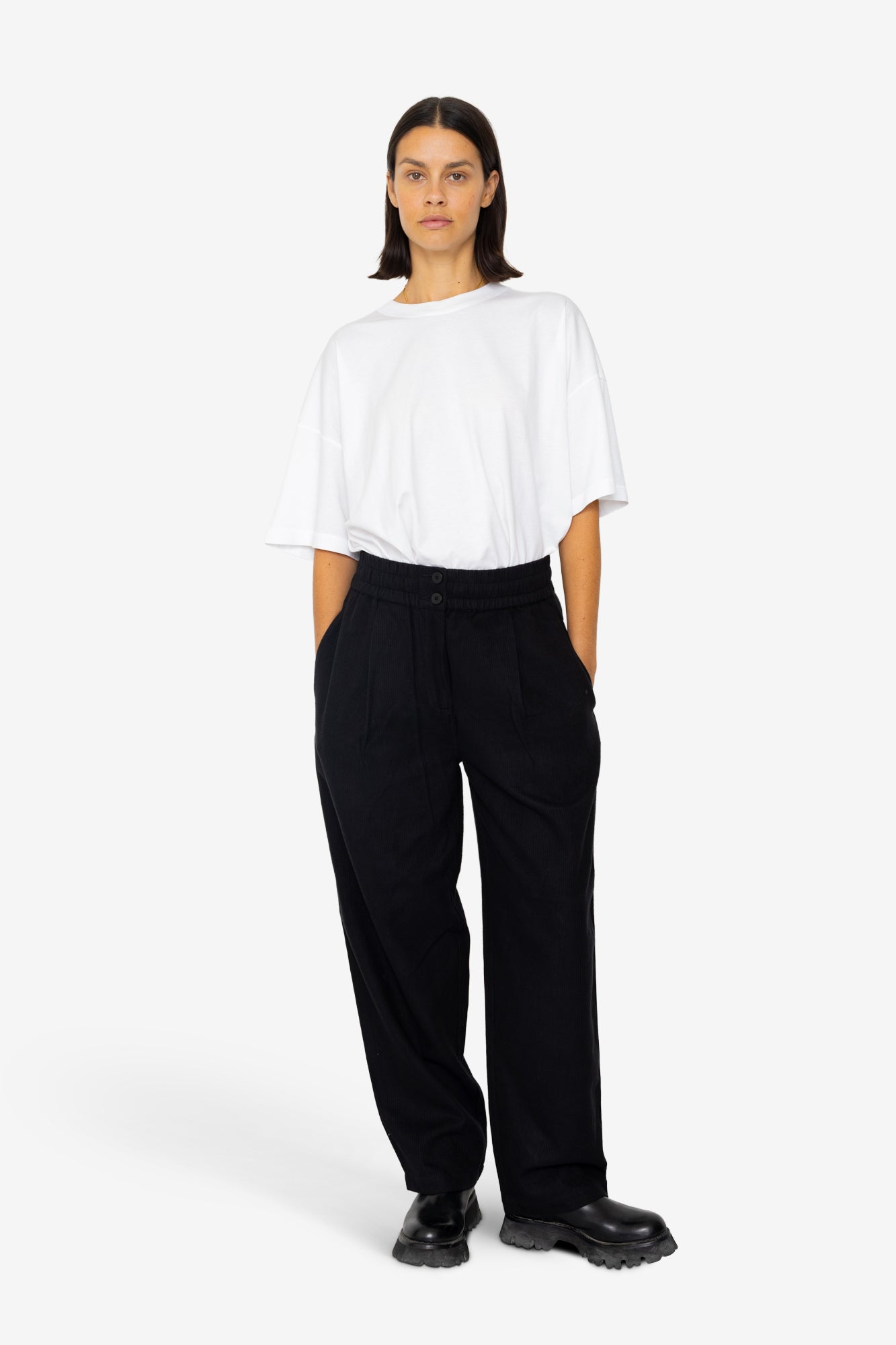 Drawcord Baggy Pants - Soft Black Brushed Stripe
