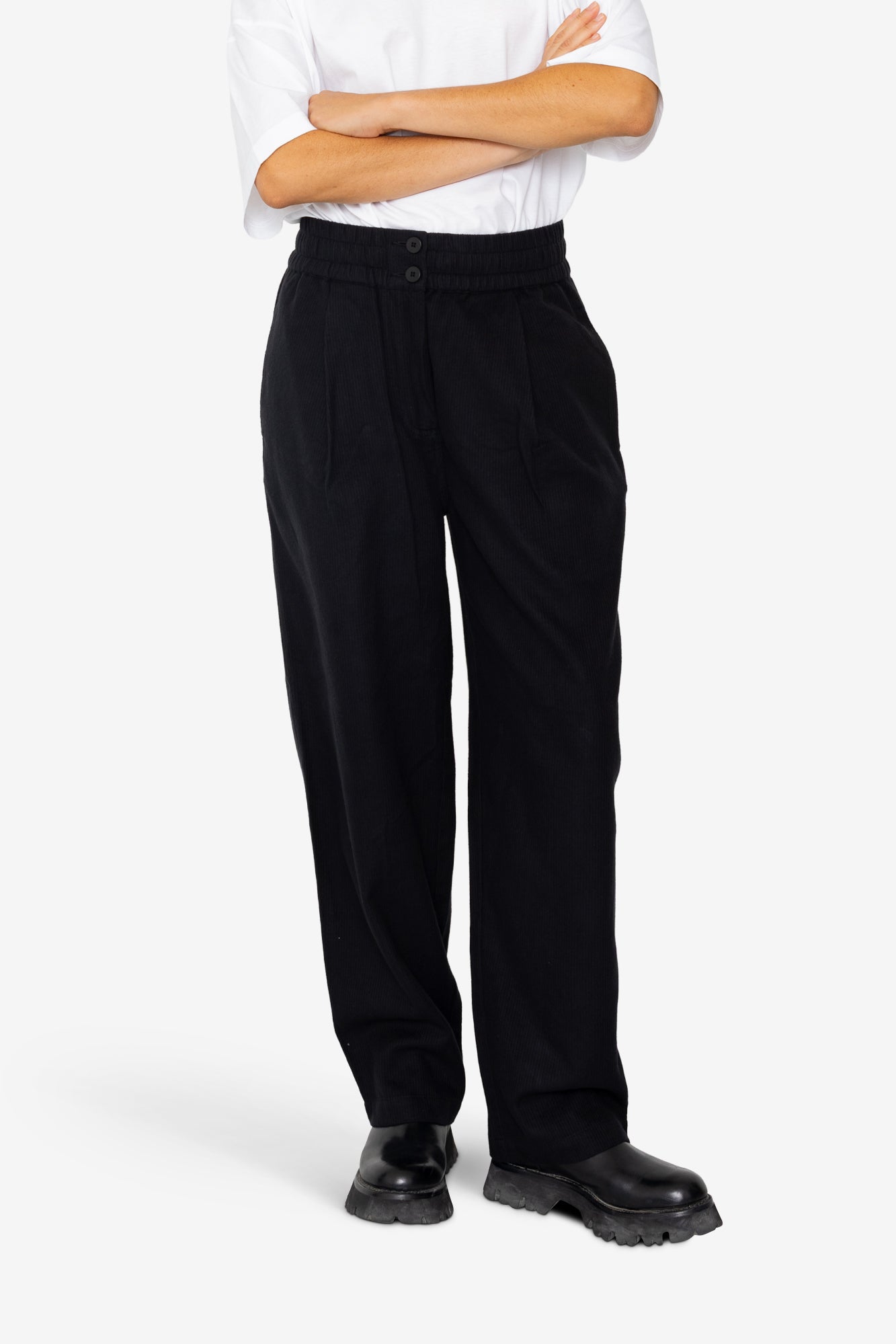 Drawcord Baggy Pants - Soft Black Brushed Stripe