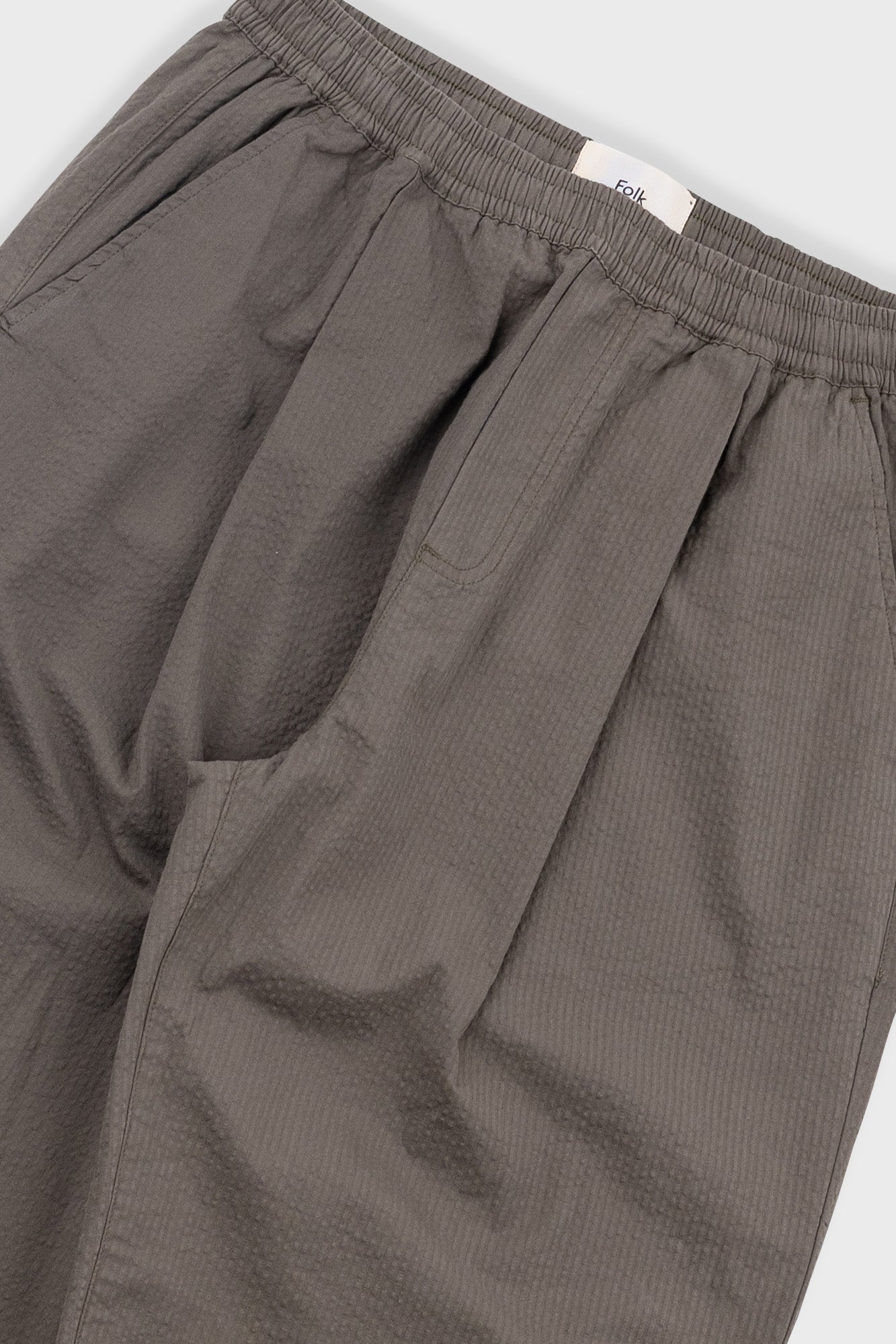 Drawcord Loose Trousers - Dark Olive Seersucker
